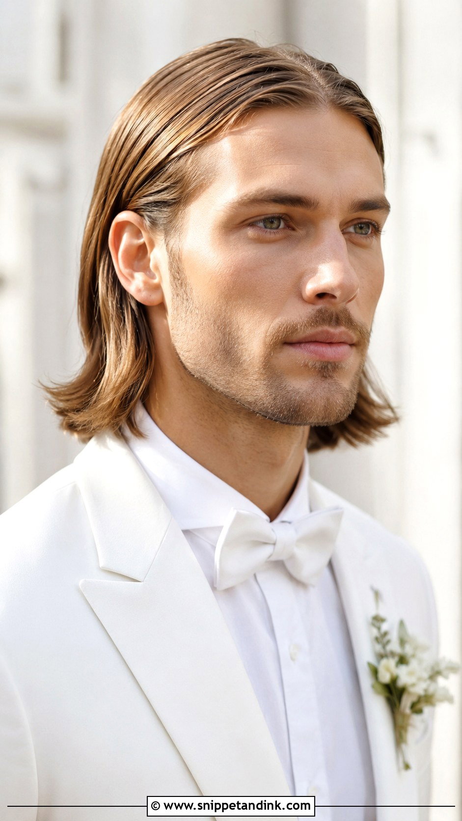 Long Hair Tucked Behind Ears Groom Hairstyle - Snippet and Ink - 15 Long Hair Men Groom Wedding Hairstyle Ideas
