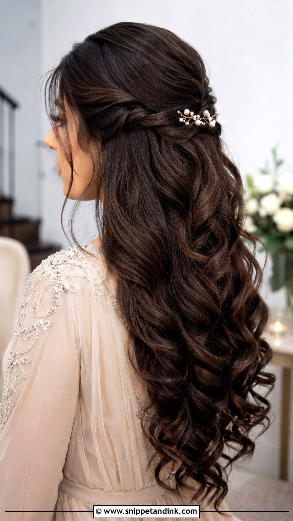 Long Hair Twisted Half Up Wedding Guest Hairstyle - Snippet and Ink - 15 Hairstyle for Wedding Guest Long Hair Ideas