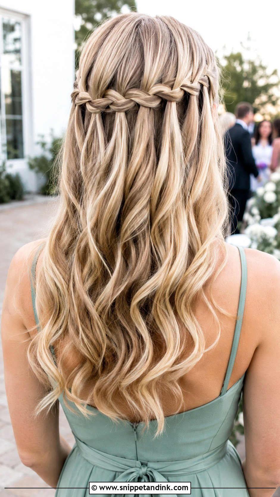 Long Hair Waterfall Braid Wedding Guest Hairstyle - Snippet and Ink - 15 Hairstyle for Wedding Guest Long Hair Ideas