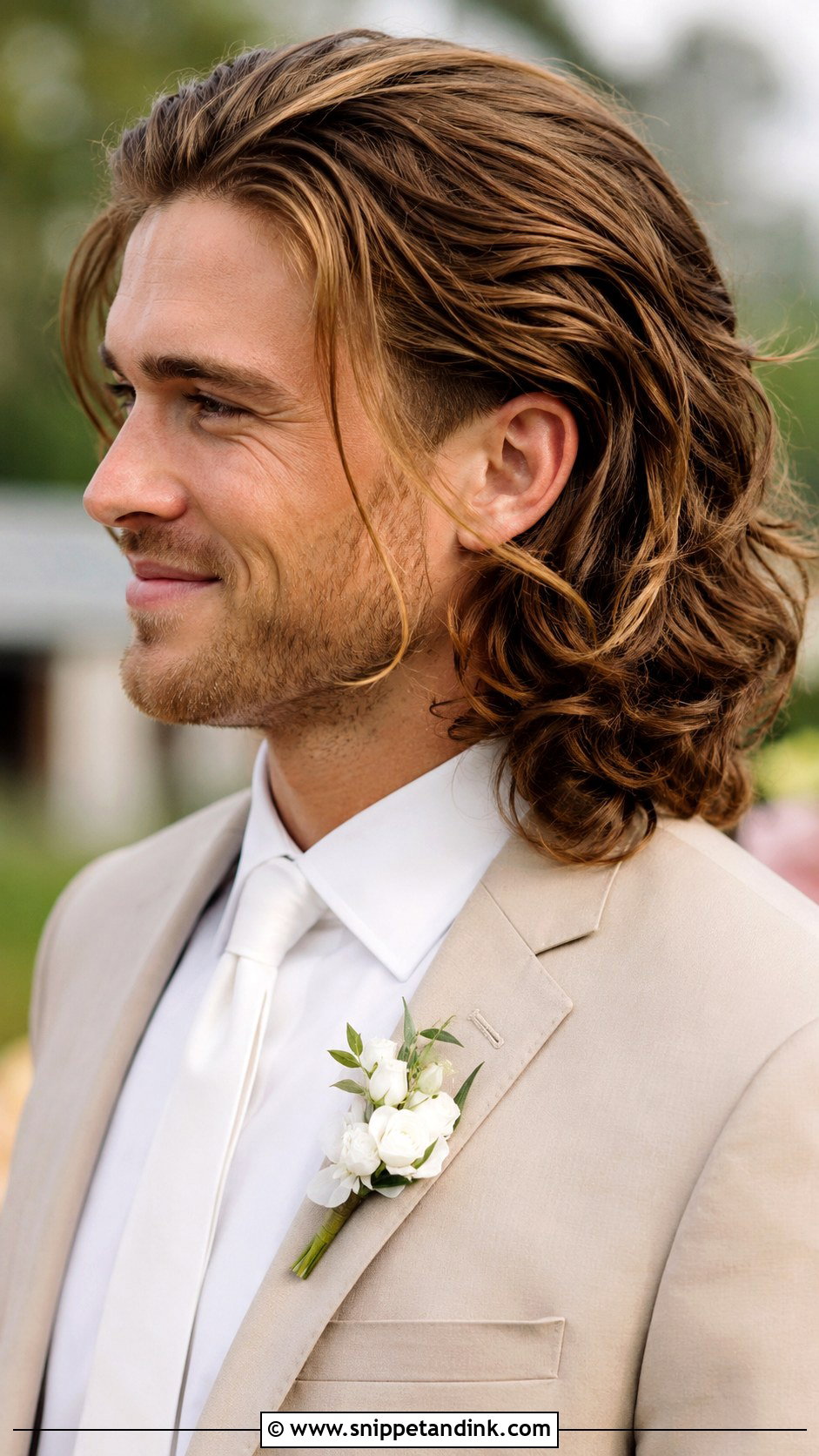 Long Hair Wavy Groom Hairstyle - Snippet and Ink - 15 Long Hair Men Groom Wedding Hairstyle Ideas