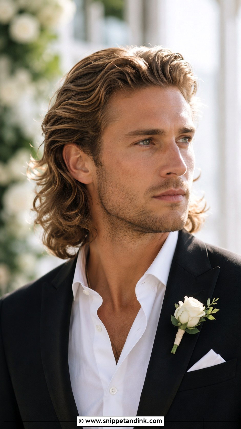 Long Hair Wedding Hairstyle - Snippet and Ink - 15 Men’s Wedding Hairstyles