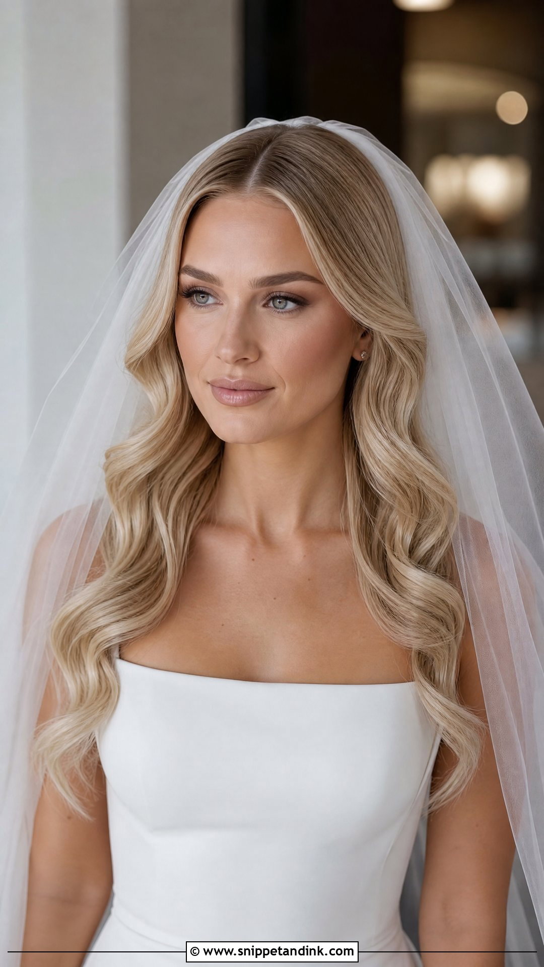 Long Hair Wedding Veil With Center Part Waves - Snippet and Ink - 15 Long Hair Wedding Vails