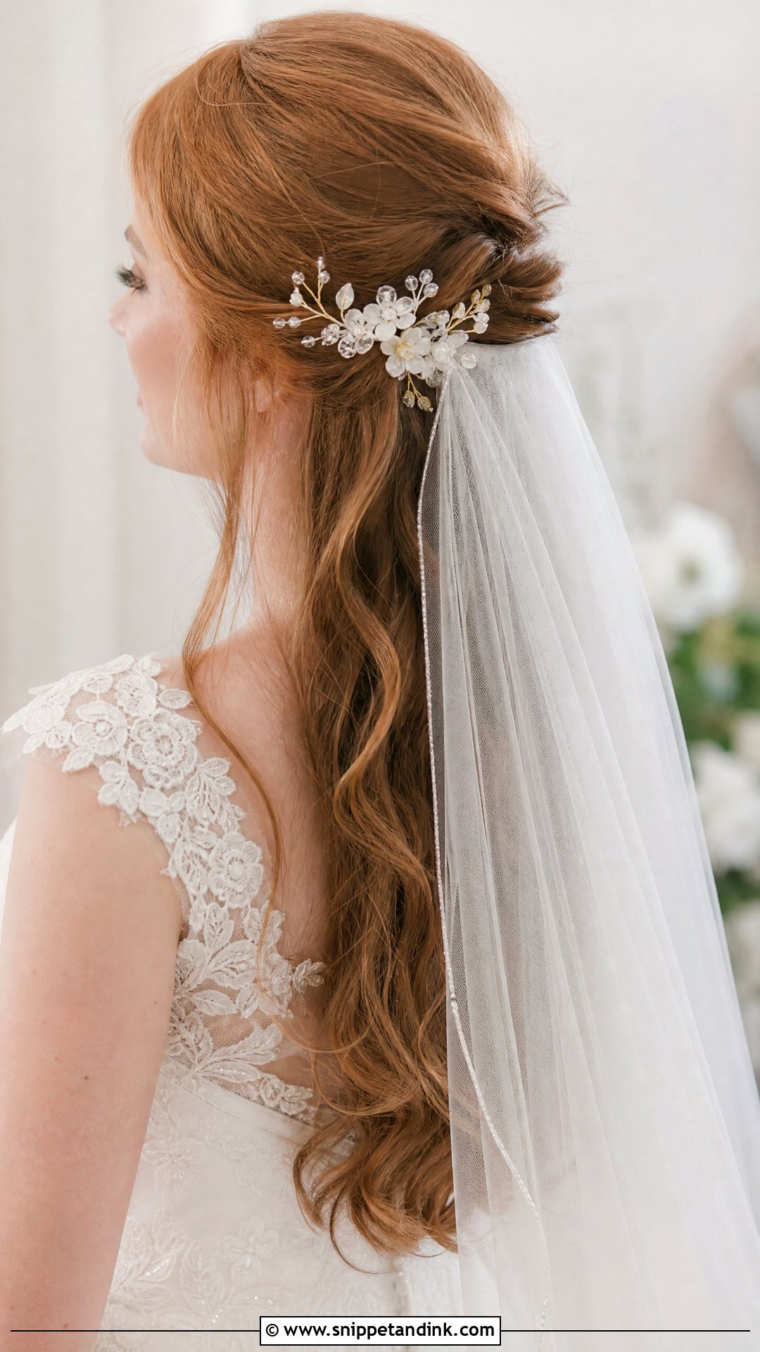 Long Hair Wedding Veil With Floral Hair Comb - Snippet and Ink - 15 Long Hair Wedding Vails