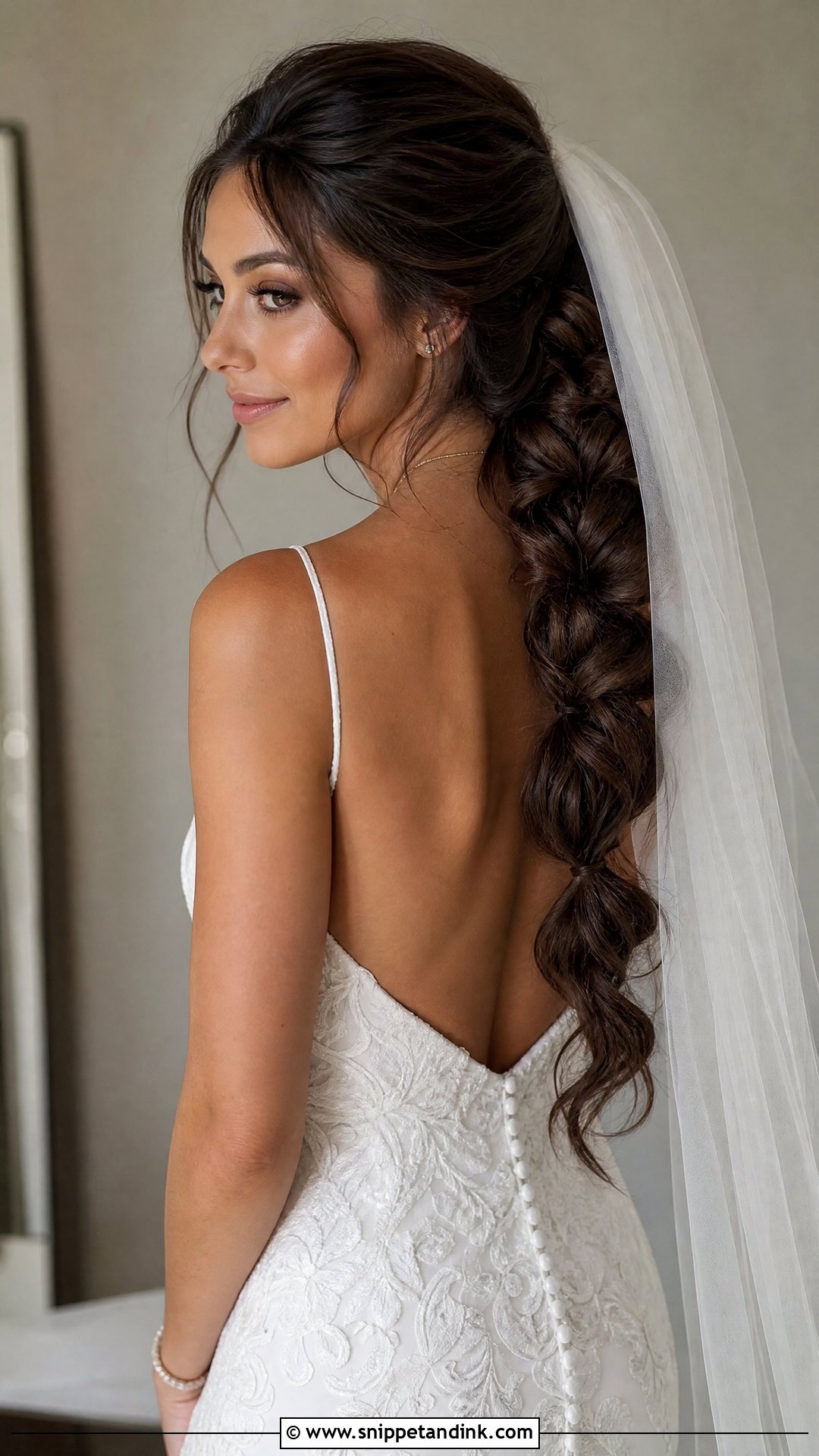 Long Hair Wedding Veil With Long Braided Ponytail - Snippet and Ink - 15 Long Hair Wedding Vails
