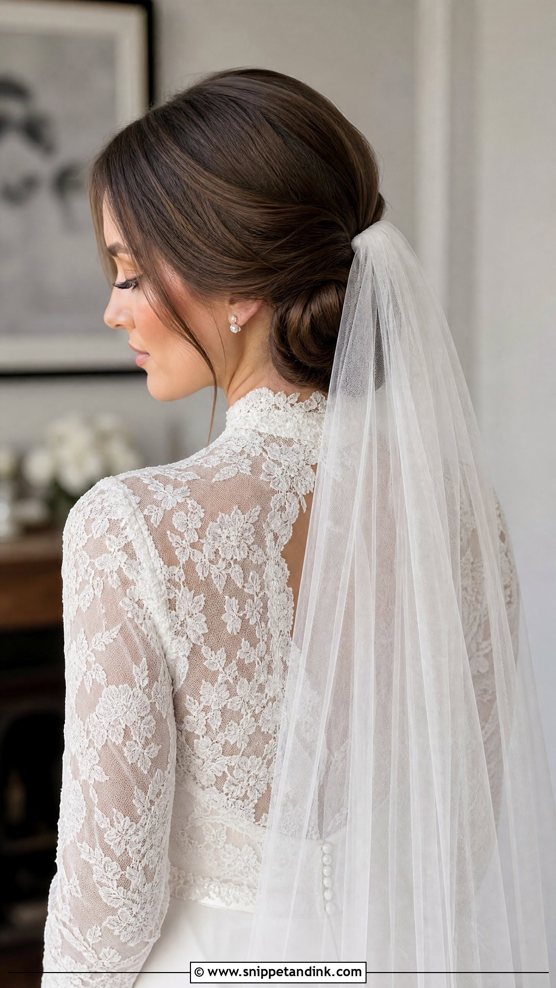 Long Hair Wedding Veil With Low Bun - Snippet and Ink - 15 Long Hair Wedding Vails