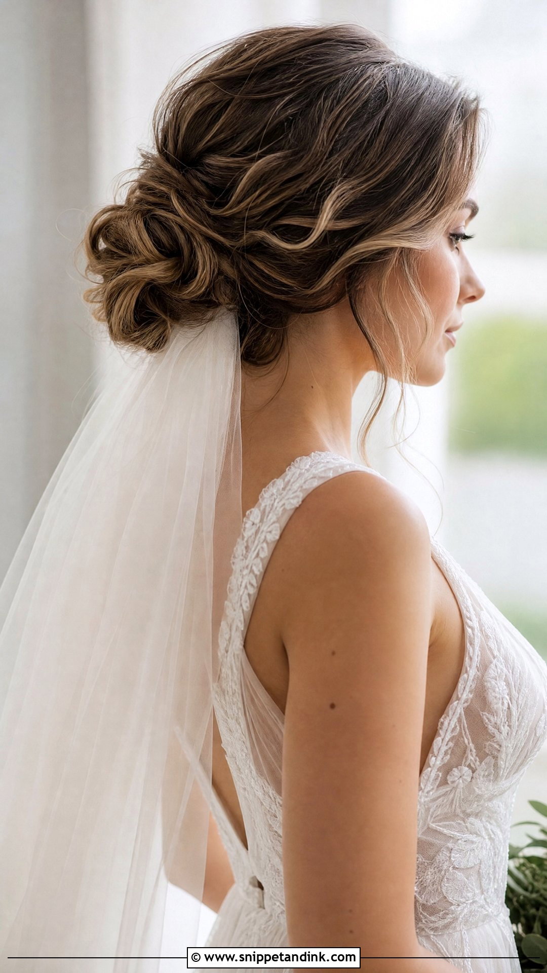Long Hair Wedding Veil With Messy Low Chignon - Snippet and Ink - 15 Long Hair Wedding Vails