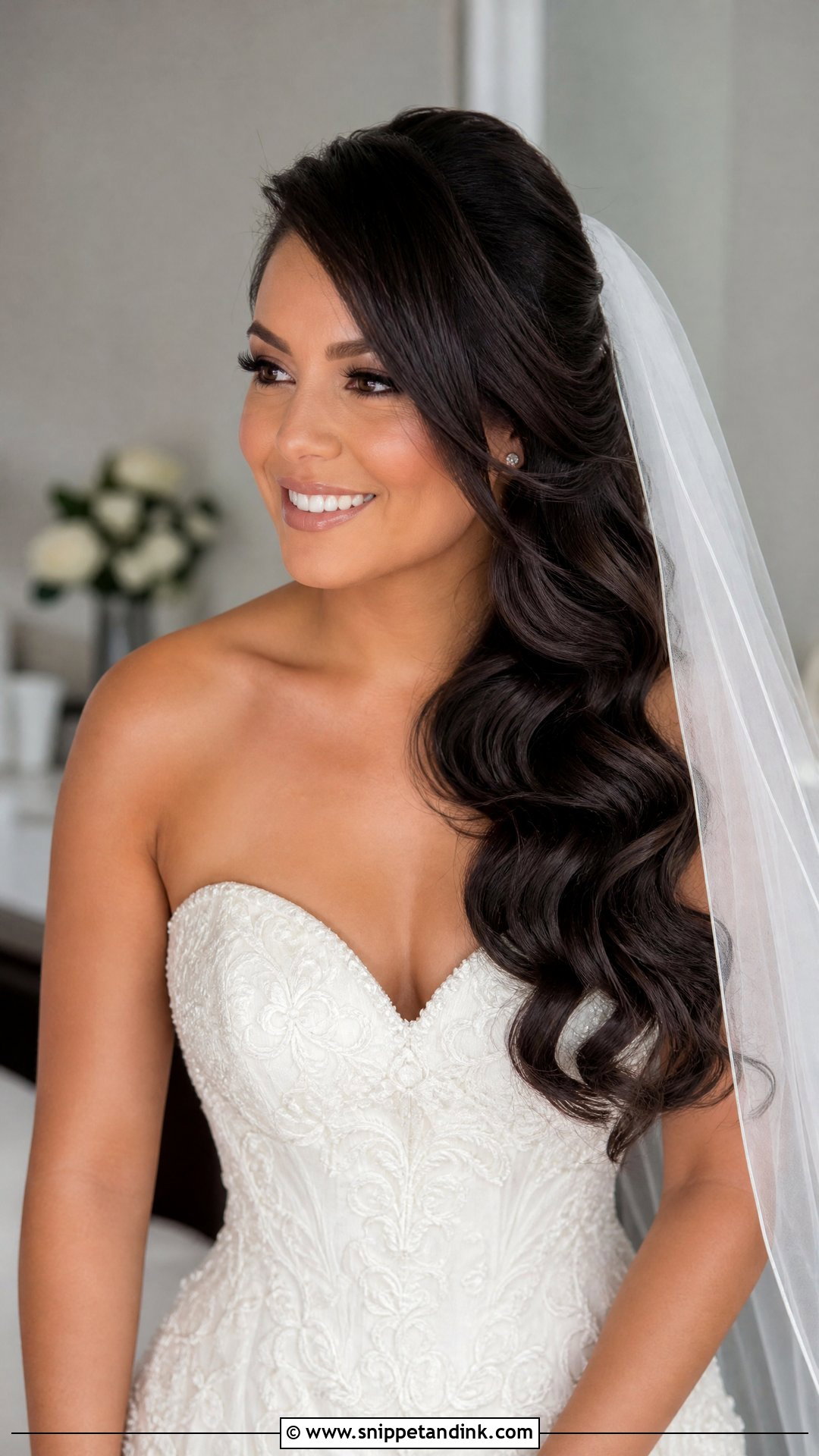 Long Hair Wedding Veil With Side Swept Waves - Snippet and Ink - 15 Long Hair Wedding Vails