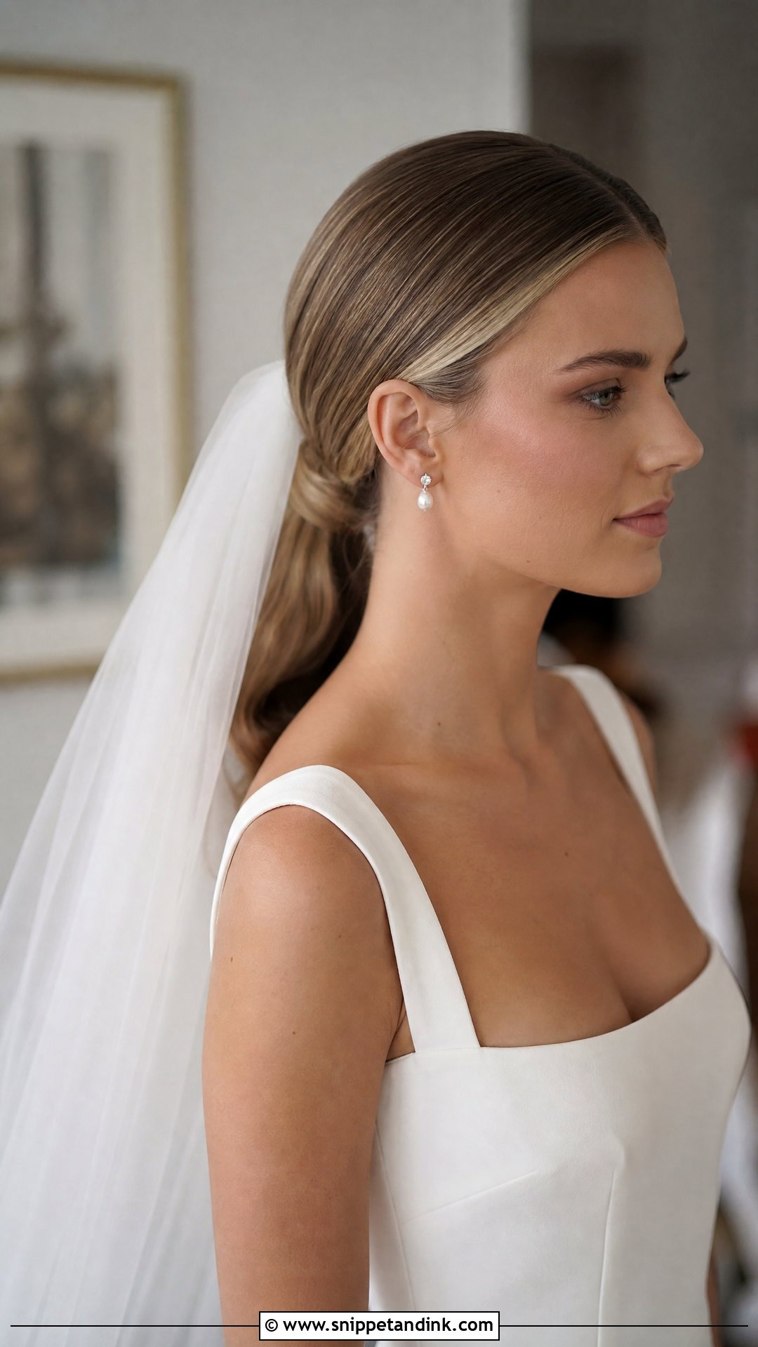 Long Hair Wedding Veil With Sleek Low Ponytail - Snippet and Ink - 15 Long Hair Wedding Vails