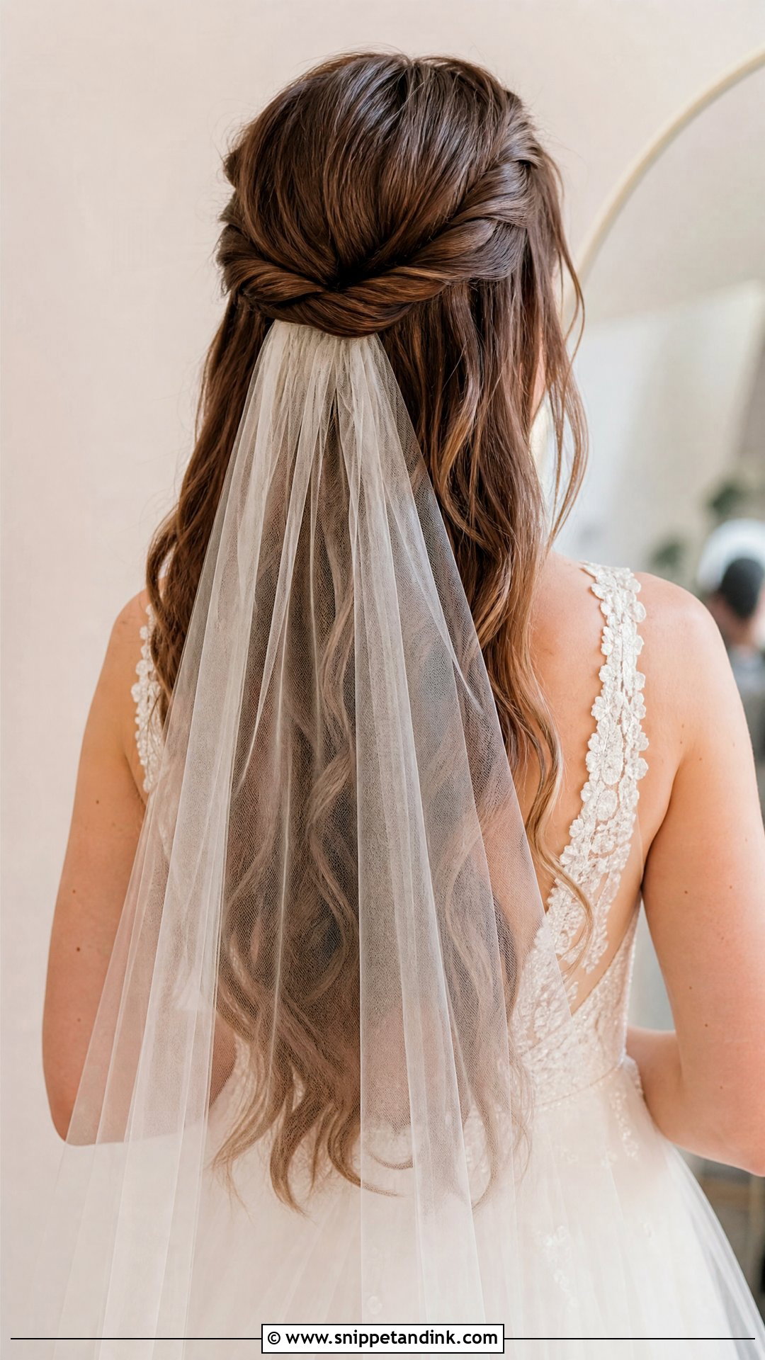Long Hair Wedding Veil With Twisted Half Updo - Snippet and Ink - 15 Long Hair Wedding Vails