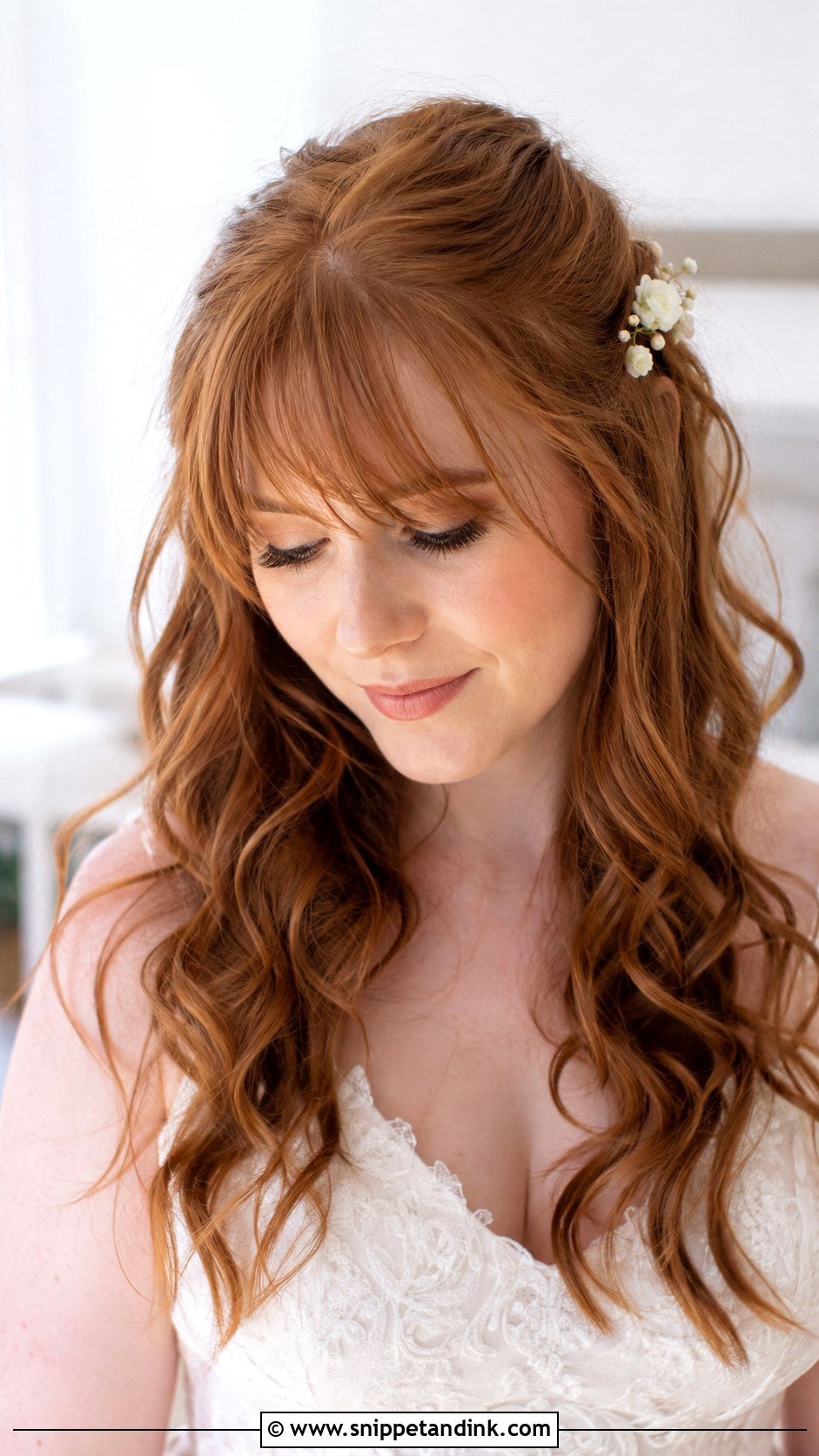 Long Hair Wispy Bangs Wedding Hairstyle - Snippet and Ink - 15 Long Hair Bangs Wedding Hairstyles
