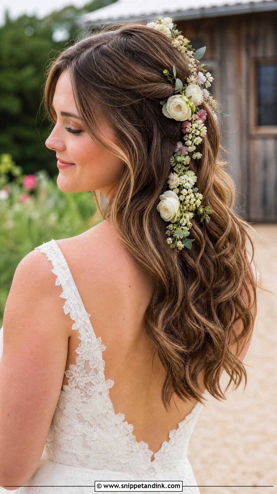 Long Hair With Floral Accents - Snippet and Ink - 20 Long Hair Down Wedding Styles