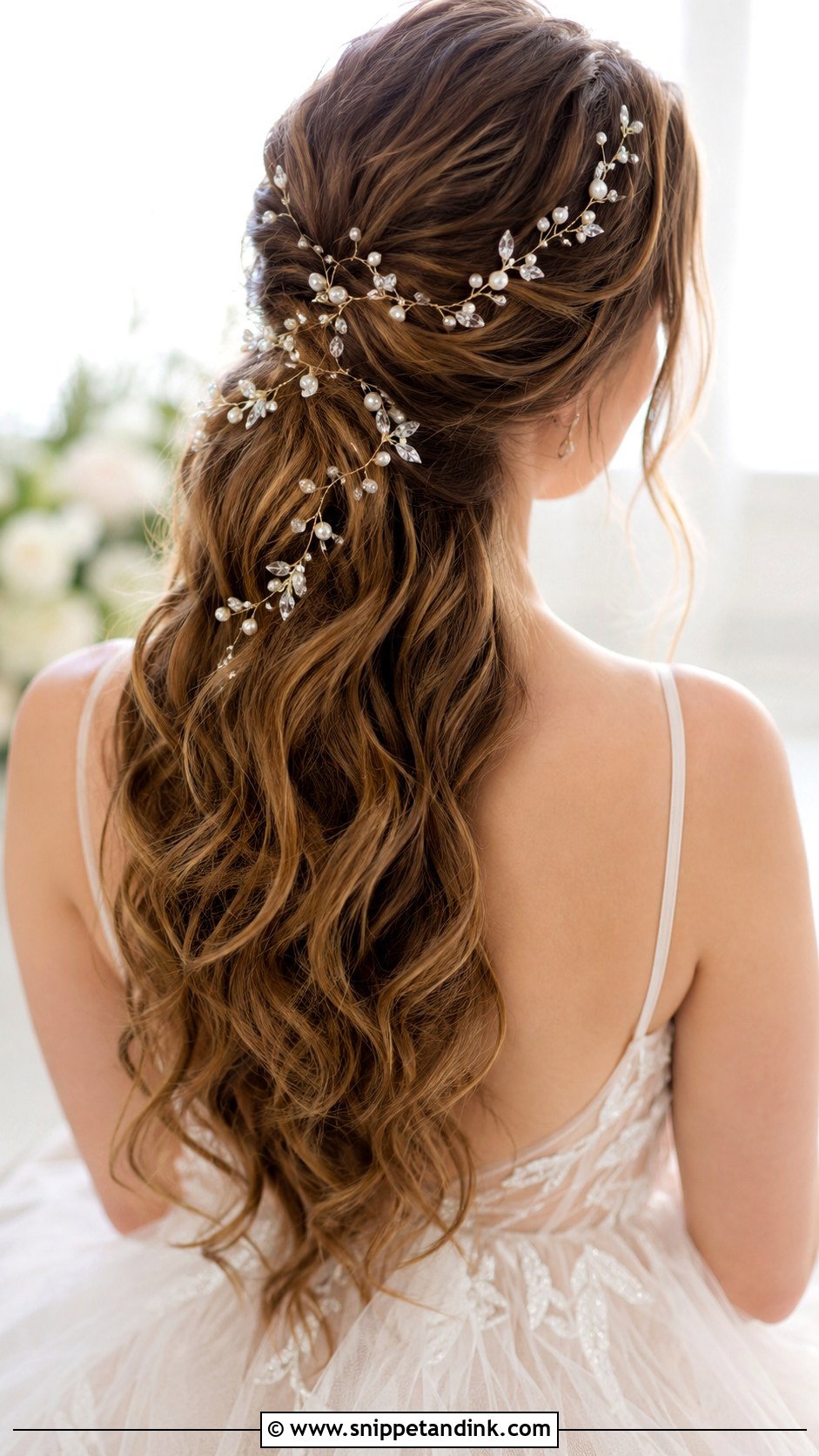 Long Hair With Hair Vine Accessory - Snippet and Ink - 25 Long Wedding Hair Ideas