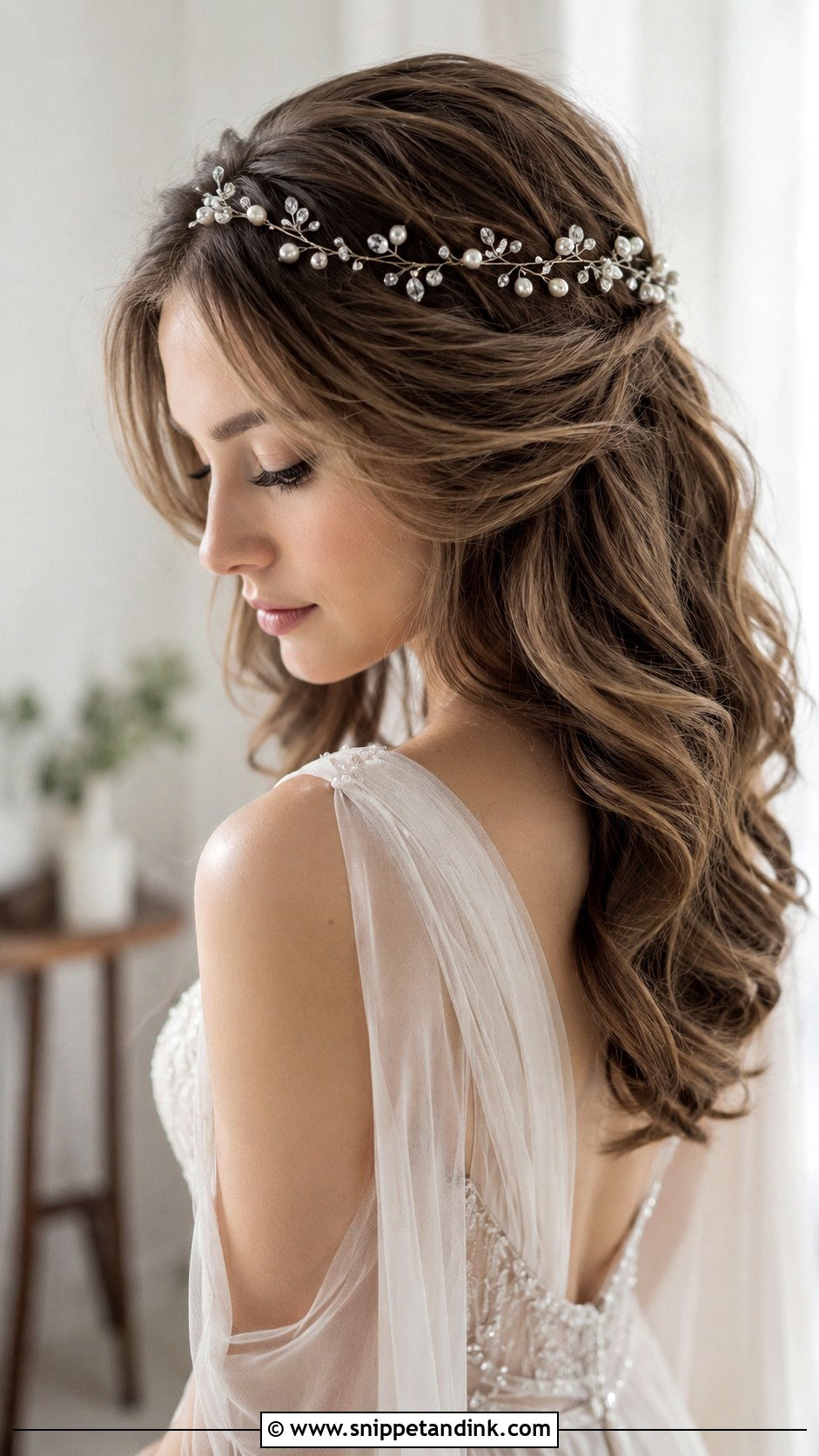 Long Hair With Hair Vine - Snippet and Ink - 25 Long Bridal Hair Ideas