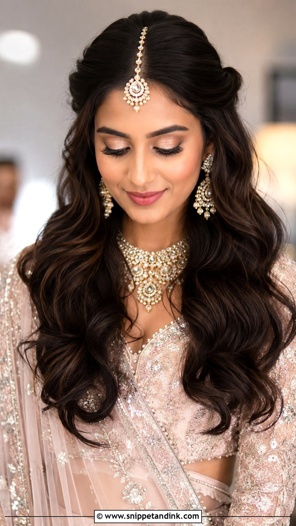 Long Hair With Maang Tikka For Indian Wedding - Snippet and Ink - 15 Long Hairstyles Indian Wedding