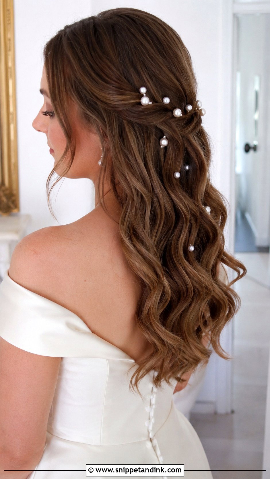 Long Hair With Pearl Pins - Snippet and Ink - 25 Long Bridal Hair Ideas