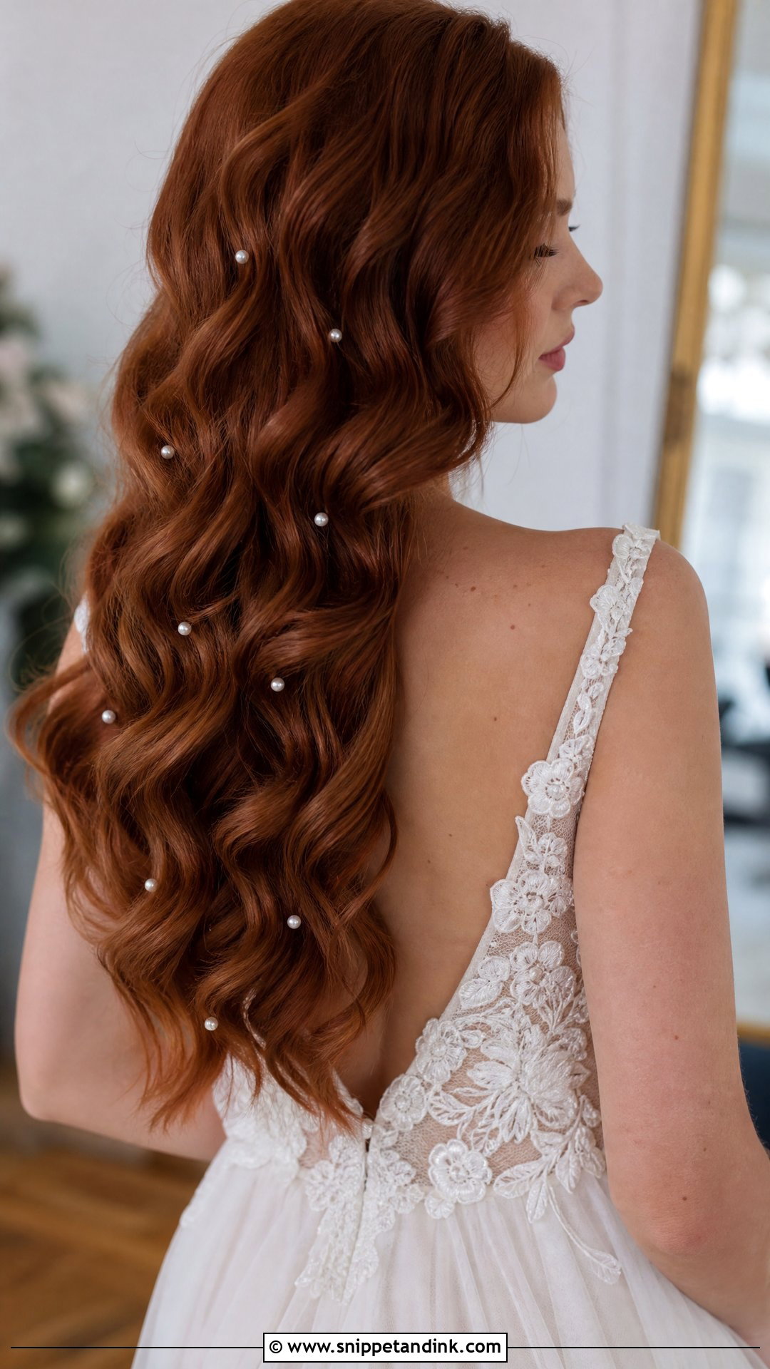 Long Hair With Pearl Pins - Snippet and Ink - 20 Long Hair Down Wedding Styles