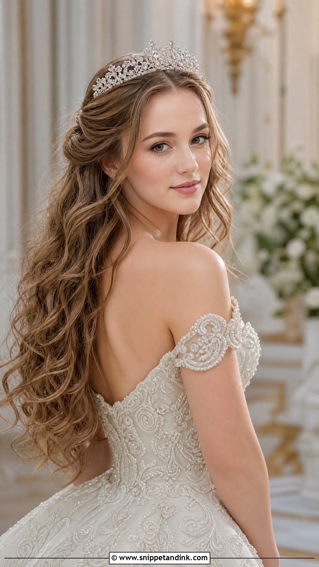 Long Hair With Tiara - Snippet and Ink - 20 Long Hair Down Wedding Styles