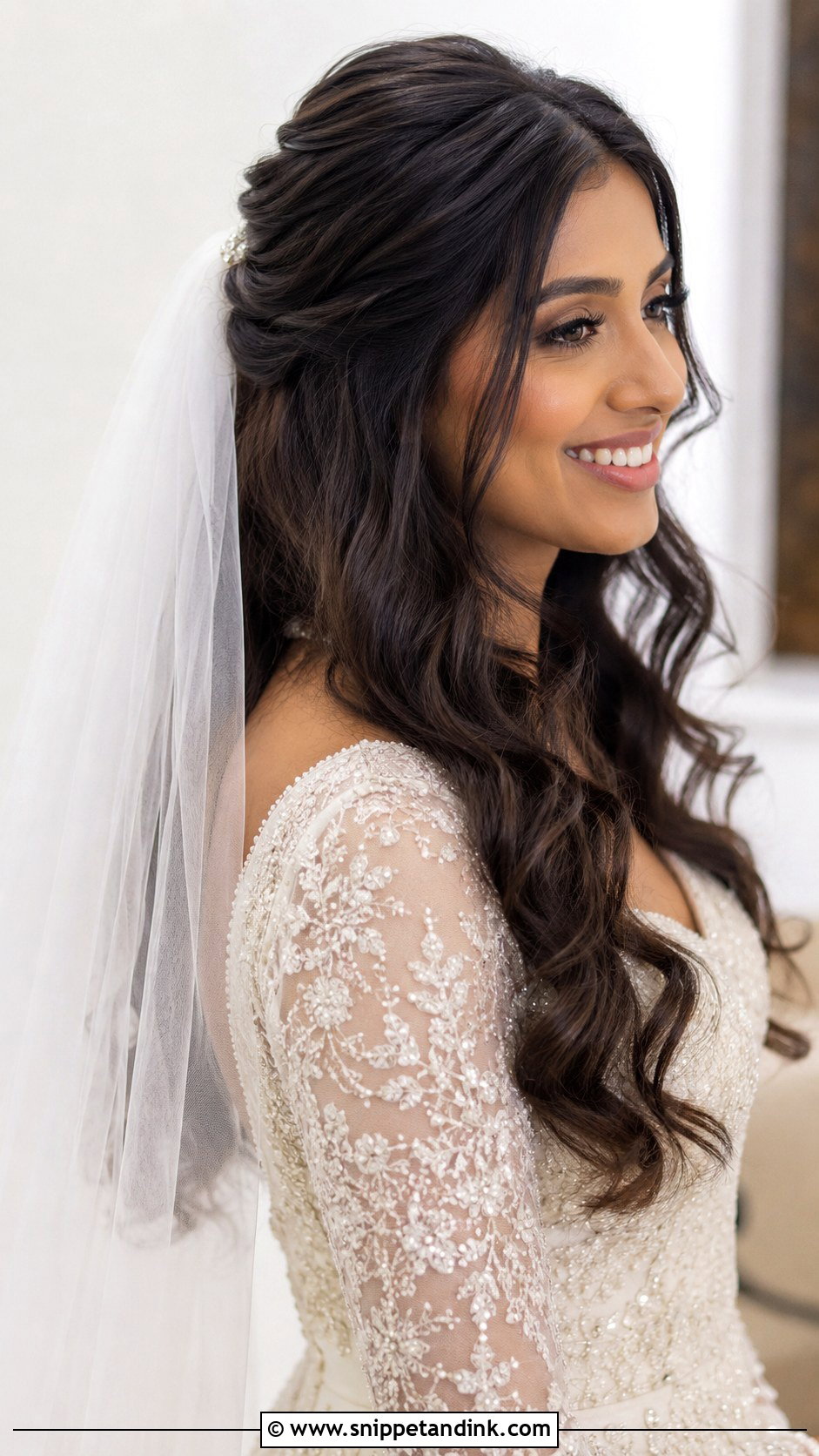 Long Hair With Veil Wedding Hairstyle - Snippet and Ink - 15 Hair Inspiration for Wedding Ideas