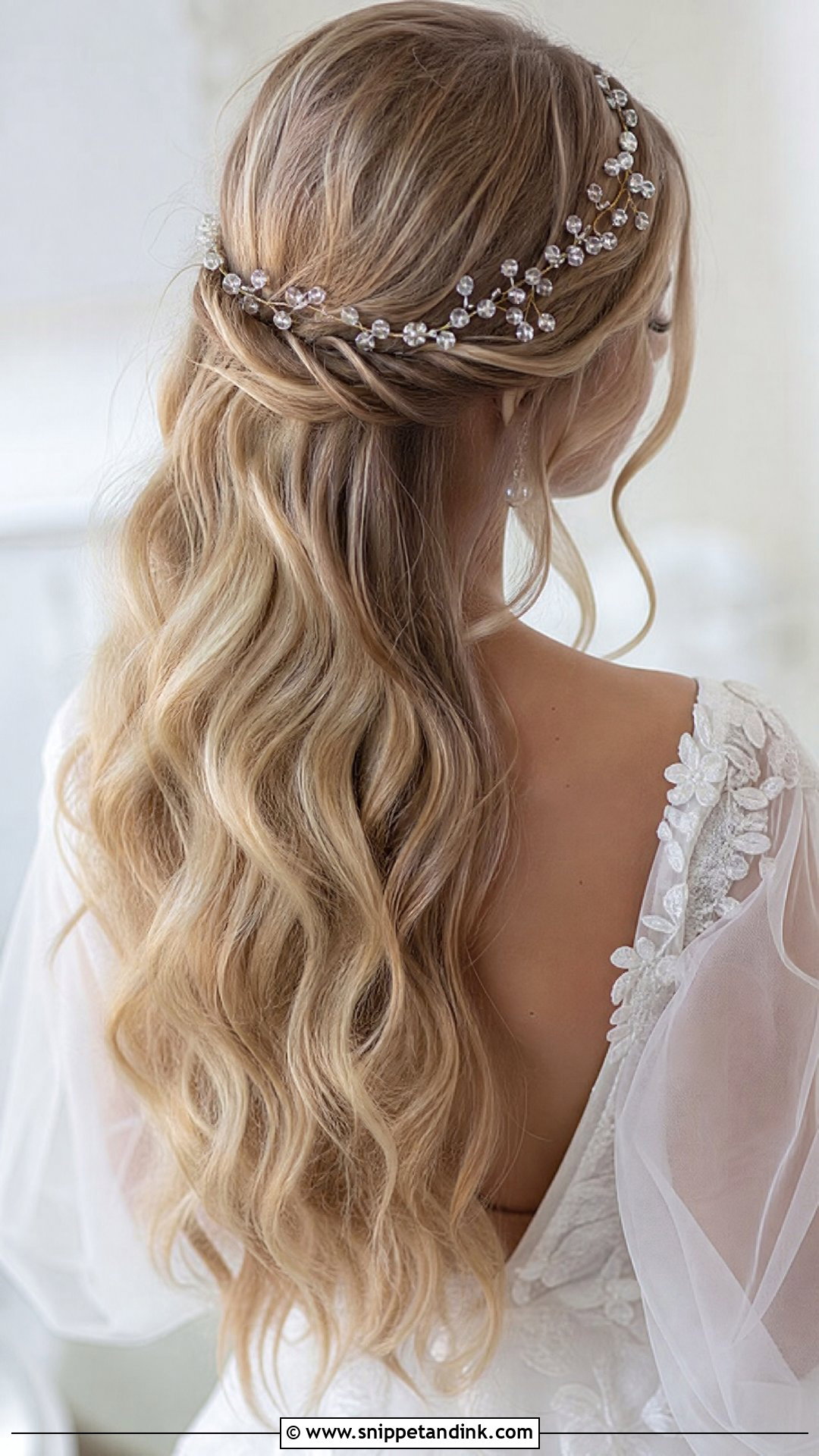 Long Hair with Crystal Hair Vine - Snippet and Ink - 20 Long Wedding Hair All Down Ideas