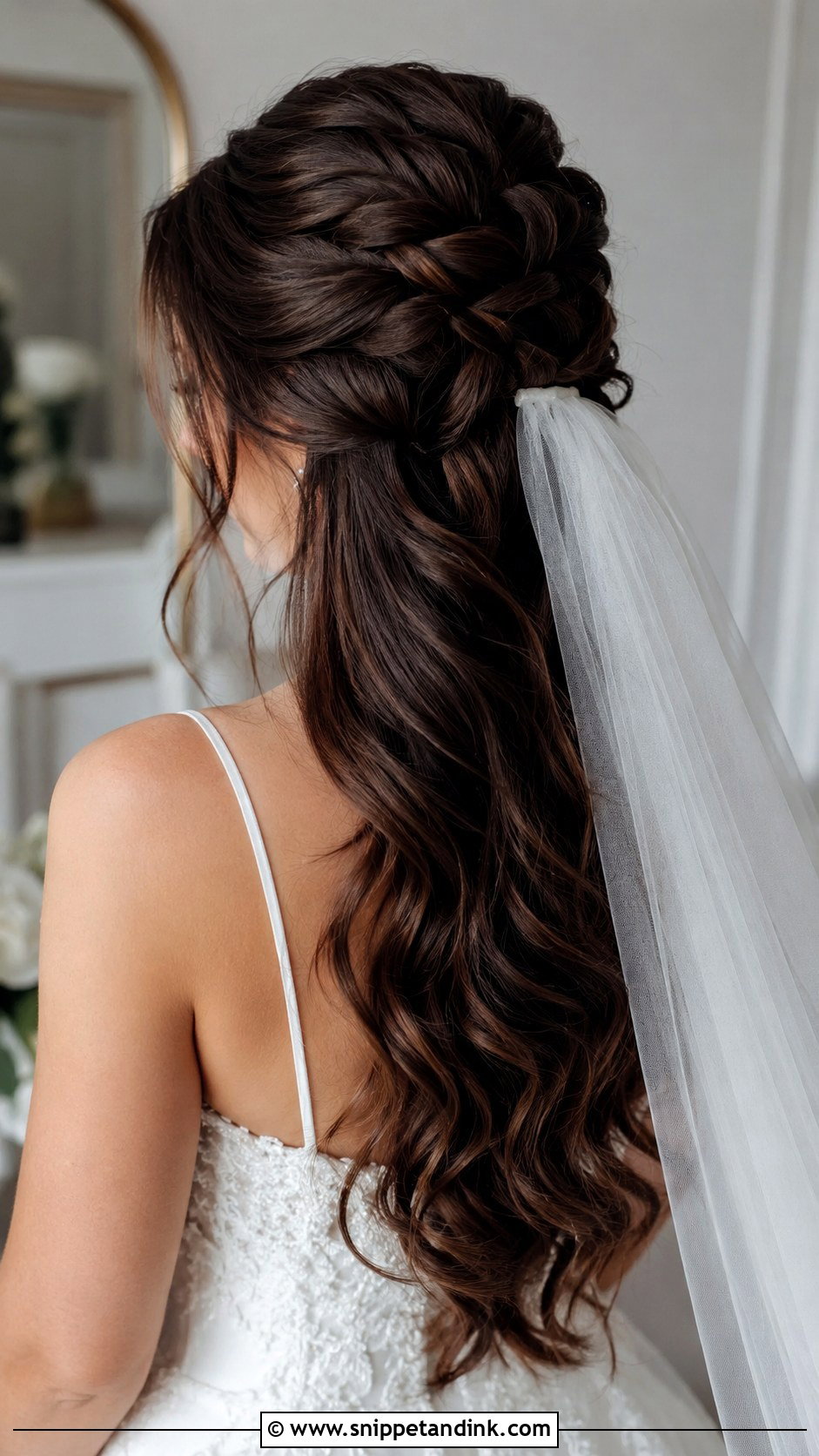 Long Hair with French Braid and Veil - Snippet and Ink - 25 Bride Hairstyles Down
