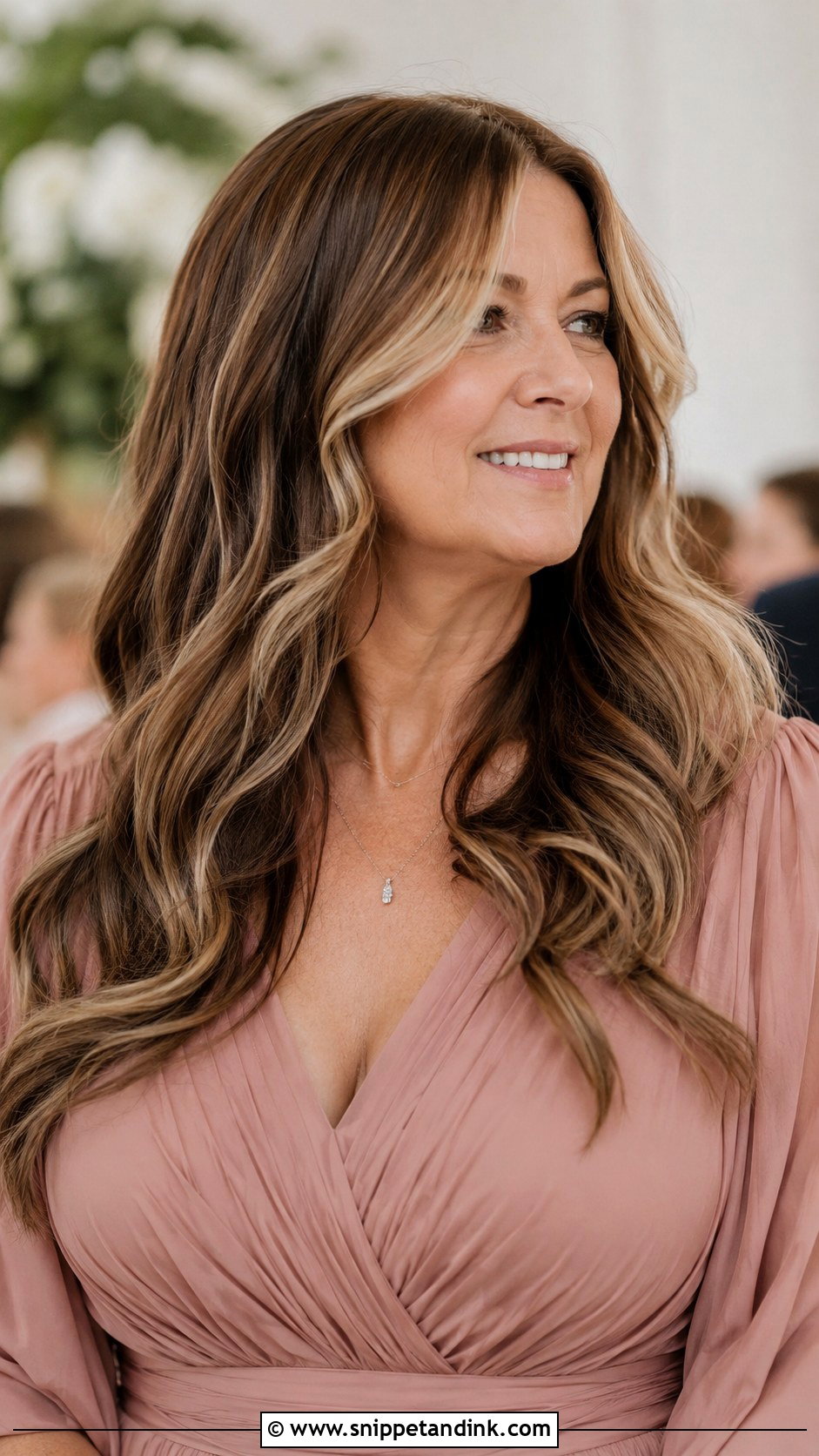Long Hair with Money Piece Highlights - Snippet and Ink - 30 Mother of the Bride Hair Down Ideas
