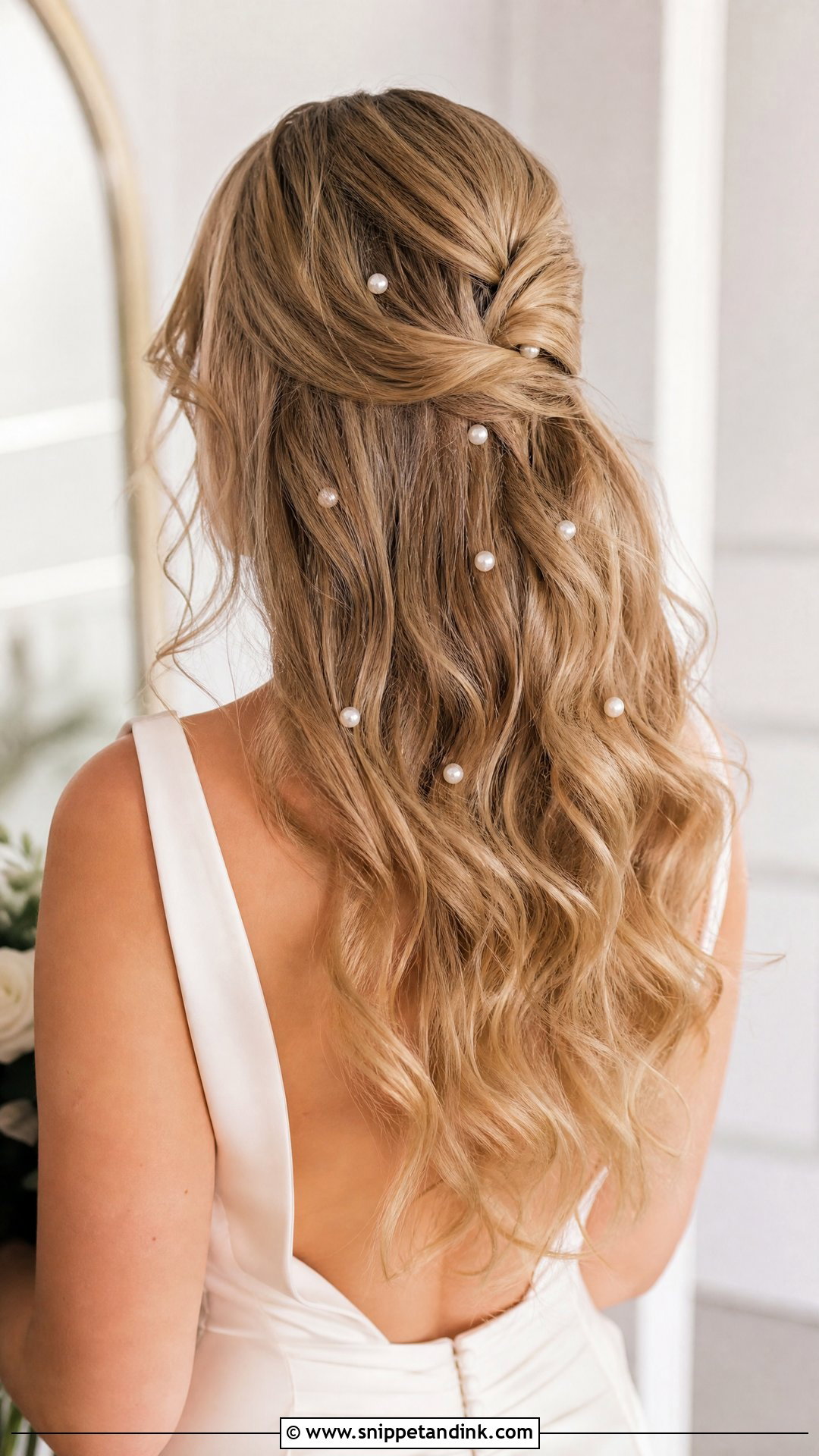 Long Hair with Pearl Hair Pins - Snippet and Ink - 20 Long Wedding Hair All Down Ideas