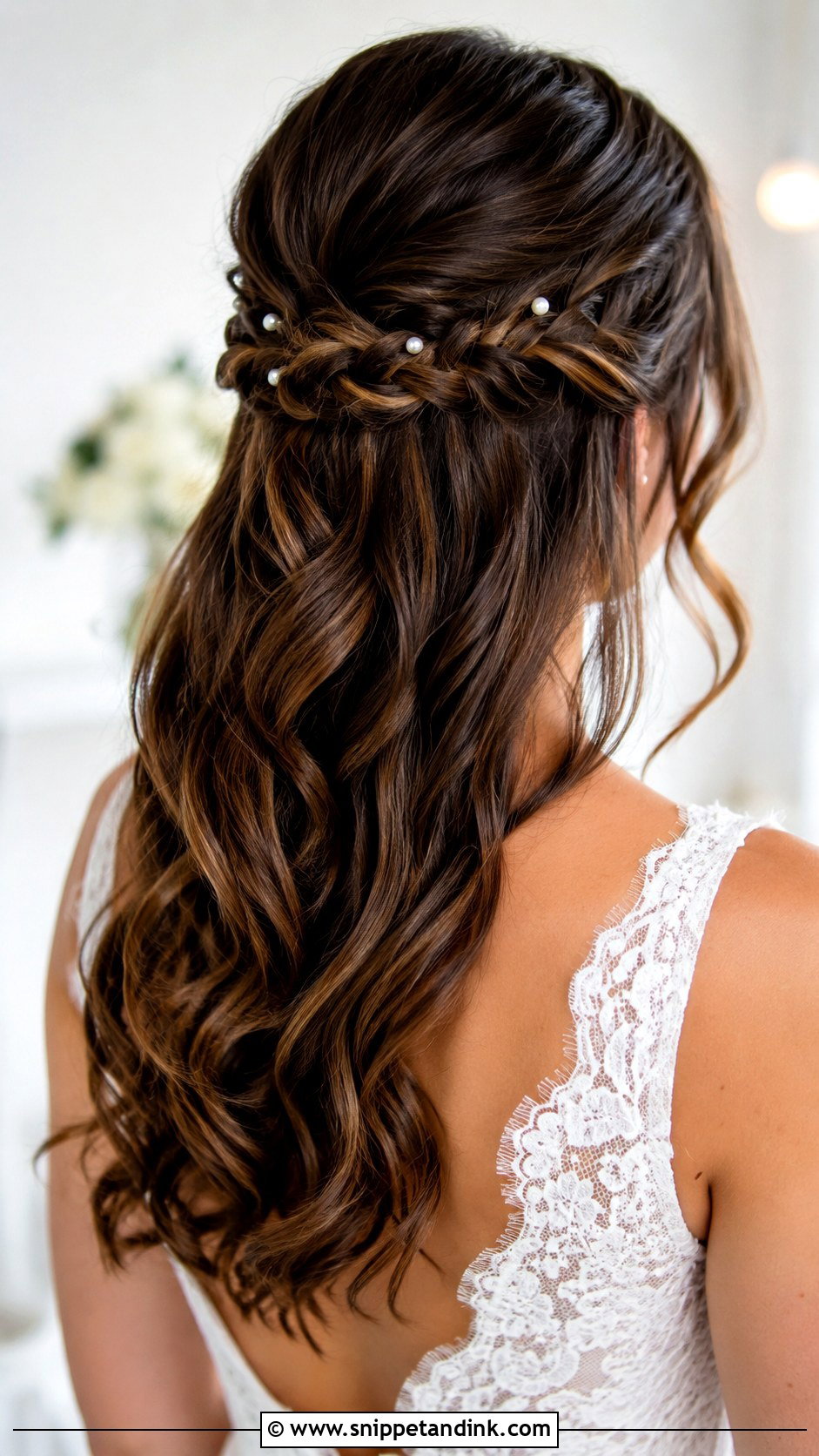 Long Half Up Bridal Hair With Braid - Snippet and Ink - 15 Long Half-Up Bridal Hair Ideas