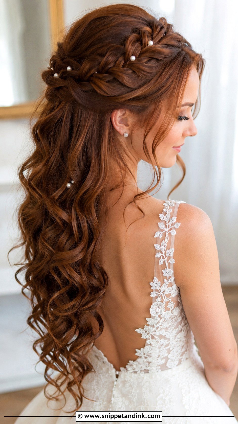 Long Half Up Bridal Hair With Crown Braid - Snippet and Ink - 15 Long Half-Up Bridal Hair Ideas
