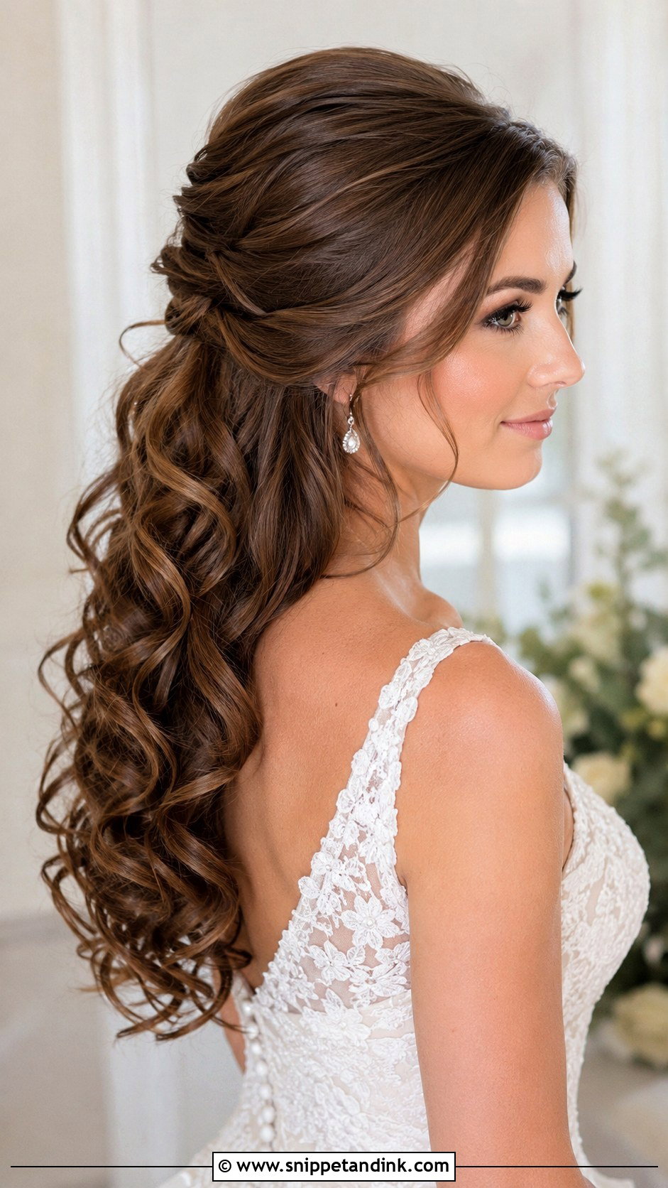 Long Half Up Bridal Hair With Curls - Snippet and Ink - 15 Long Half-Up Bridal Hair Ideas