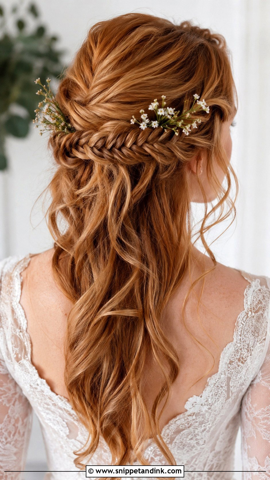 Long Half Up Bridal Hair With Fishtail Braid - Snippet and Ink - 15 Long Half-Up Bridal Hair Ideas