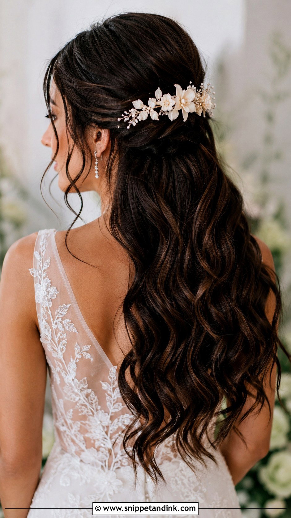 Long Half Up Bridal Hair With Flower Comb - Snippet and Ink - 15 Long Half-Up Bridal Hair Ideas