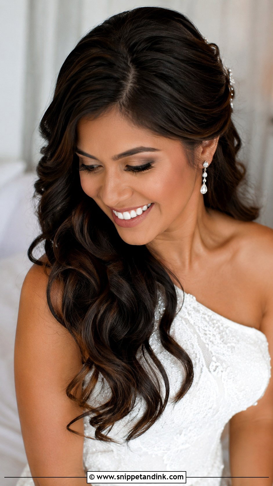Long Half Up Bridal Hair With Side Part - Snippet and Ink - 15 Long Half-Up Bridal Hair Ideas