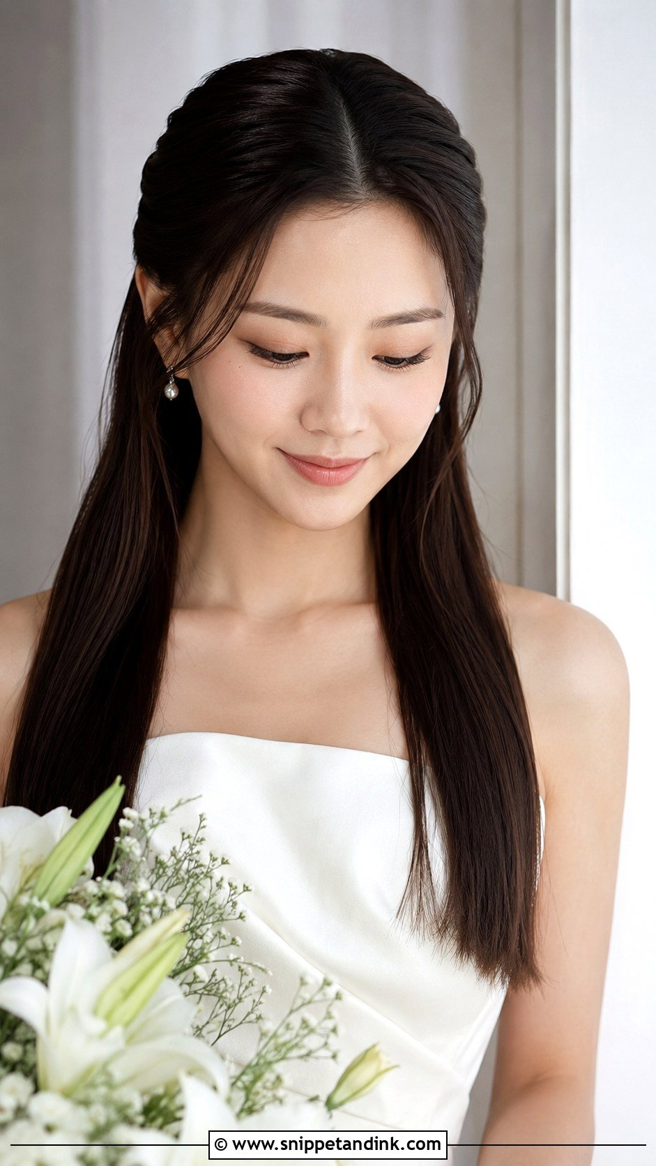 Long Half Up Bridal Hair With Straight Hair - Snippet and Ink - 15 Long Half-Up Bridal Hair Ideas