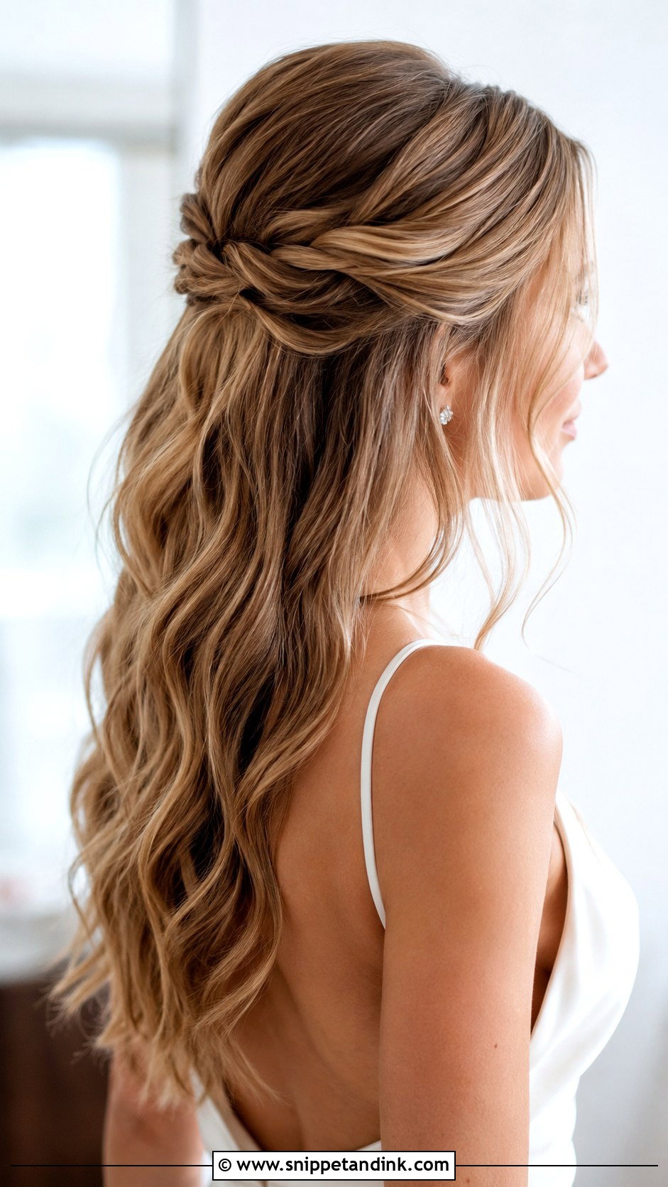 Long Half Up Bridal Hair With Twists - Snippet and Ink - 15 Long Half-Up Bridal Hair Ideas
