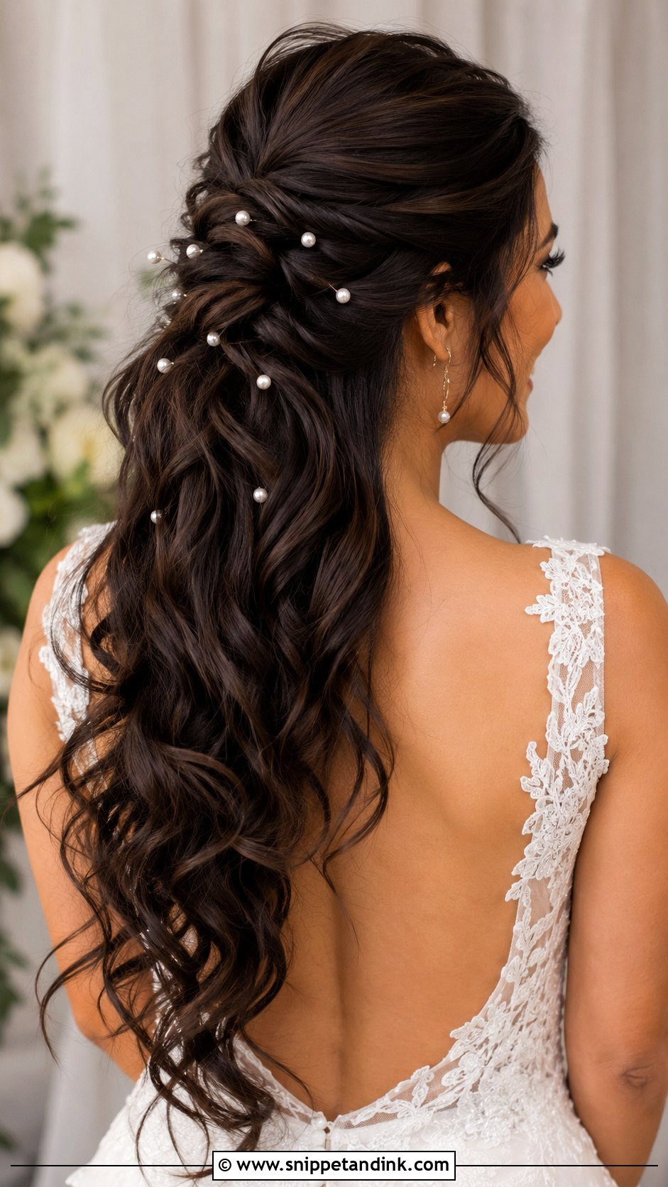 Long Half Up Half Down Wedding Hair With Pearls - Snippet and Ink - 15 Half-Up Half-Down Wedding Hair Pearls