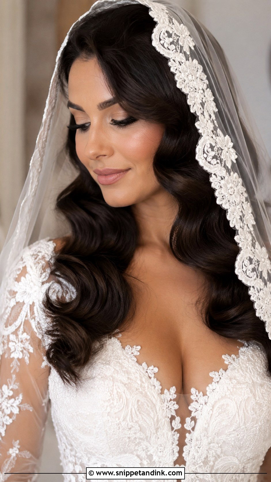 Long Hollywood Waves With Mantilla Veil - Snippet and Ink - 30 Hollywood Waves with Veil