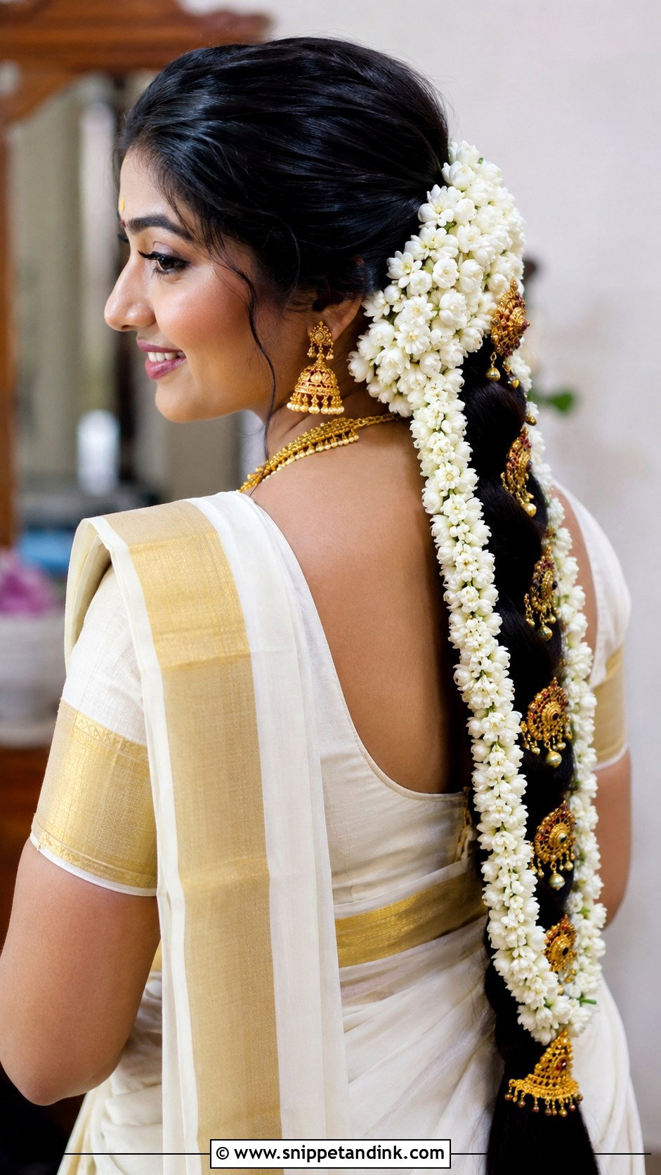 Long Jasmine Braid for Kerala Bride - Snippet and Ink - 25 Kerala Hindu Bridal Hairstyles