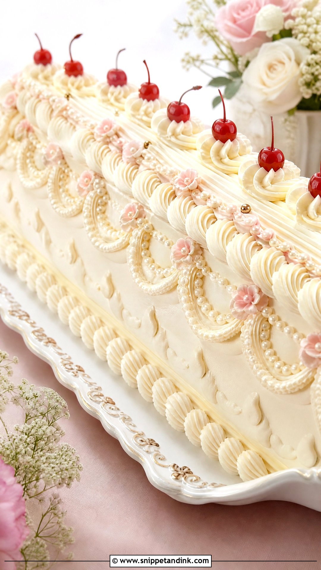 Long Lambeth Wedding Cake - Snippet and Ink - 20 Long Wedding Cake Ideas