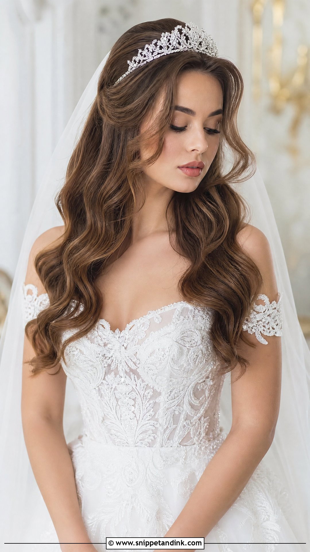 Long Layered Waves With Tiara - Snippet and Ink - 25 Bridal Hairstyles with Crown