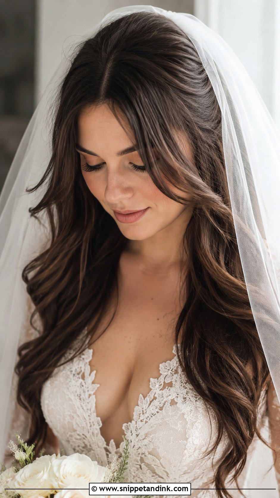 Long Layers With Blusher Veil - Snippet and Ink - 25 Blusher Veil with Hair Down Ideas