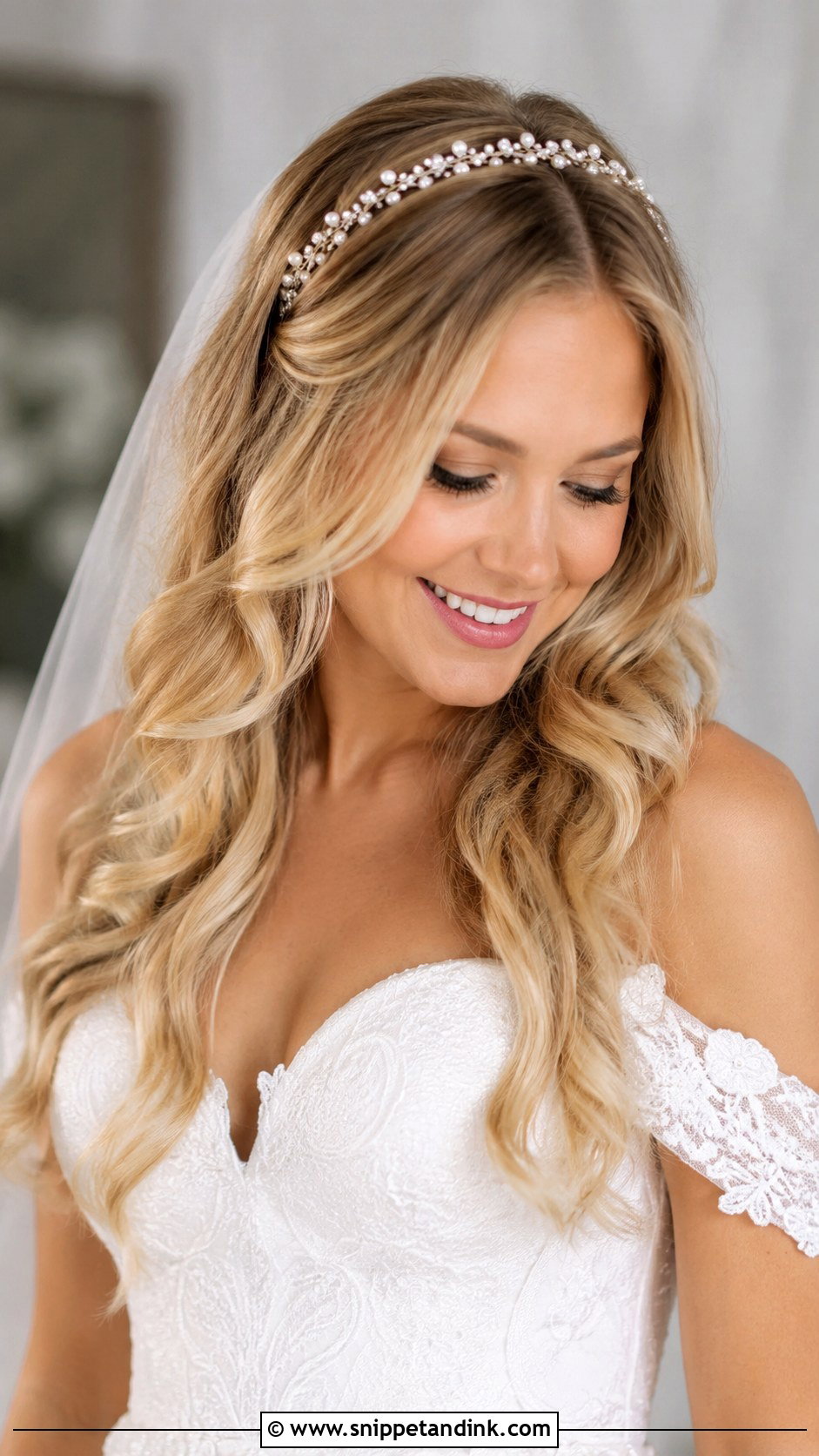 Long Layers With Bridal Headband - Snippet and Ink - 20 Bridal Hair Down with Headpiece Ideas
