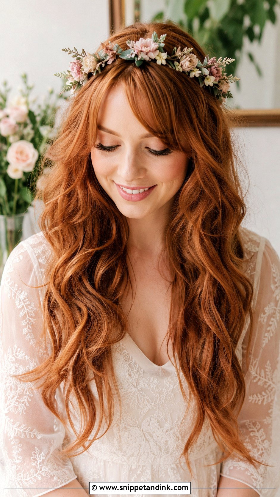 Long Layers With Floral Headband - Snippet and Ink - 25 Fairy Wedding Hair Ideas