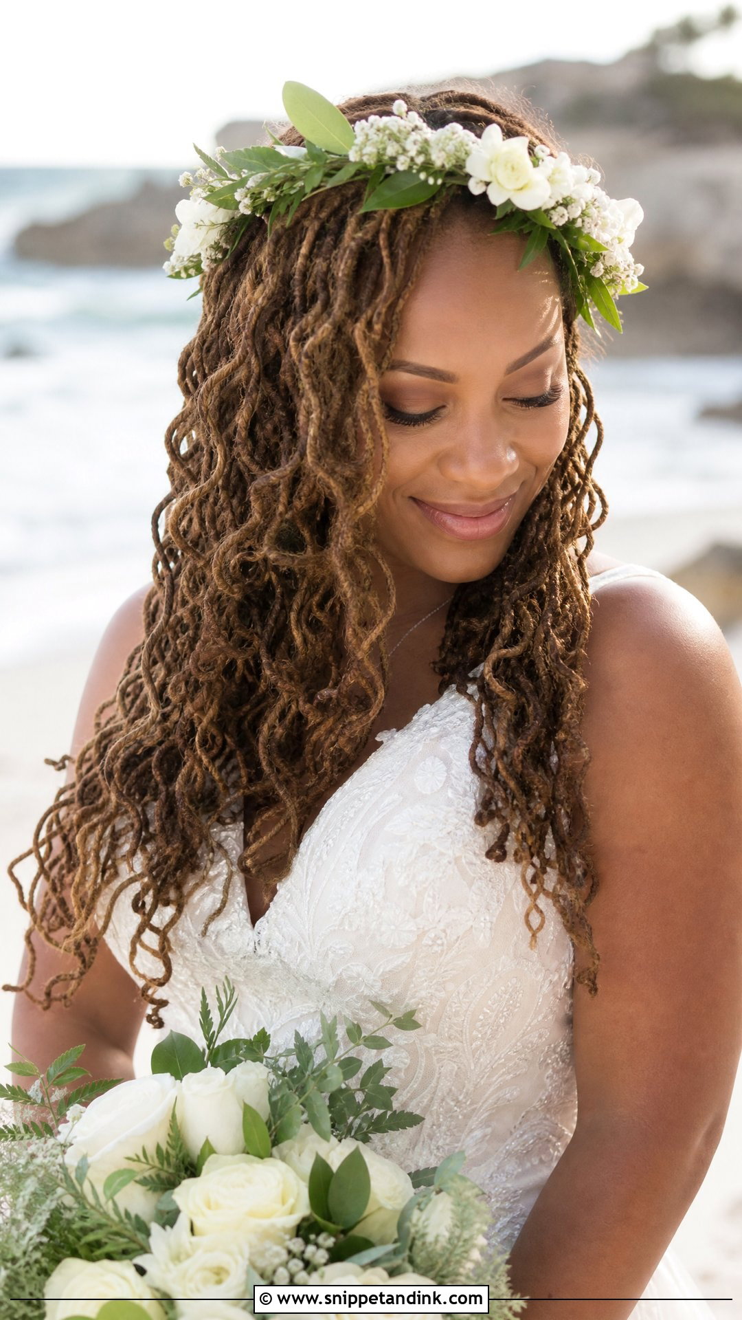Long Loc Waves Down - Snippet and Ink - 20 Loc Wedding Hairstyles