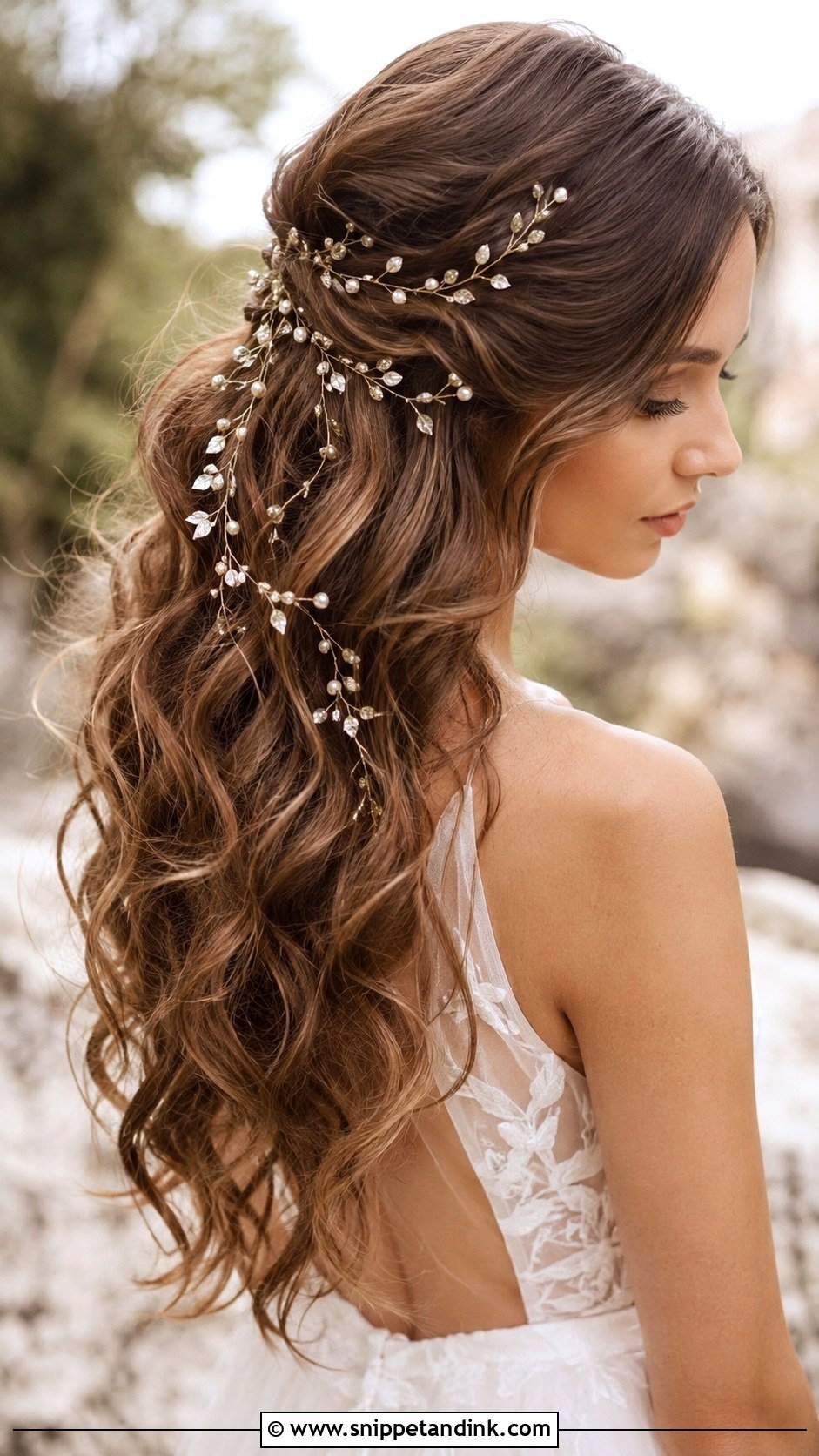 Long Loose Waves With Hair Vine - Snippet and Ink - 20 Hippie Wedding Hair Ideas