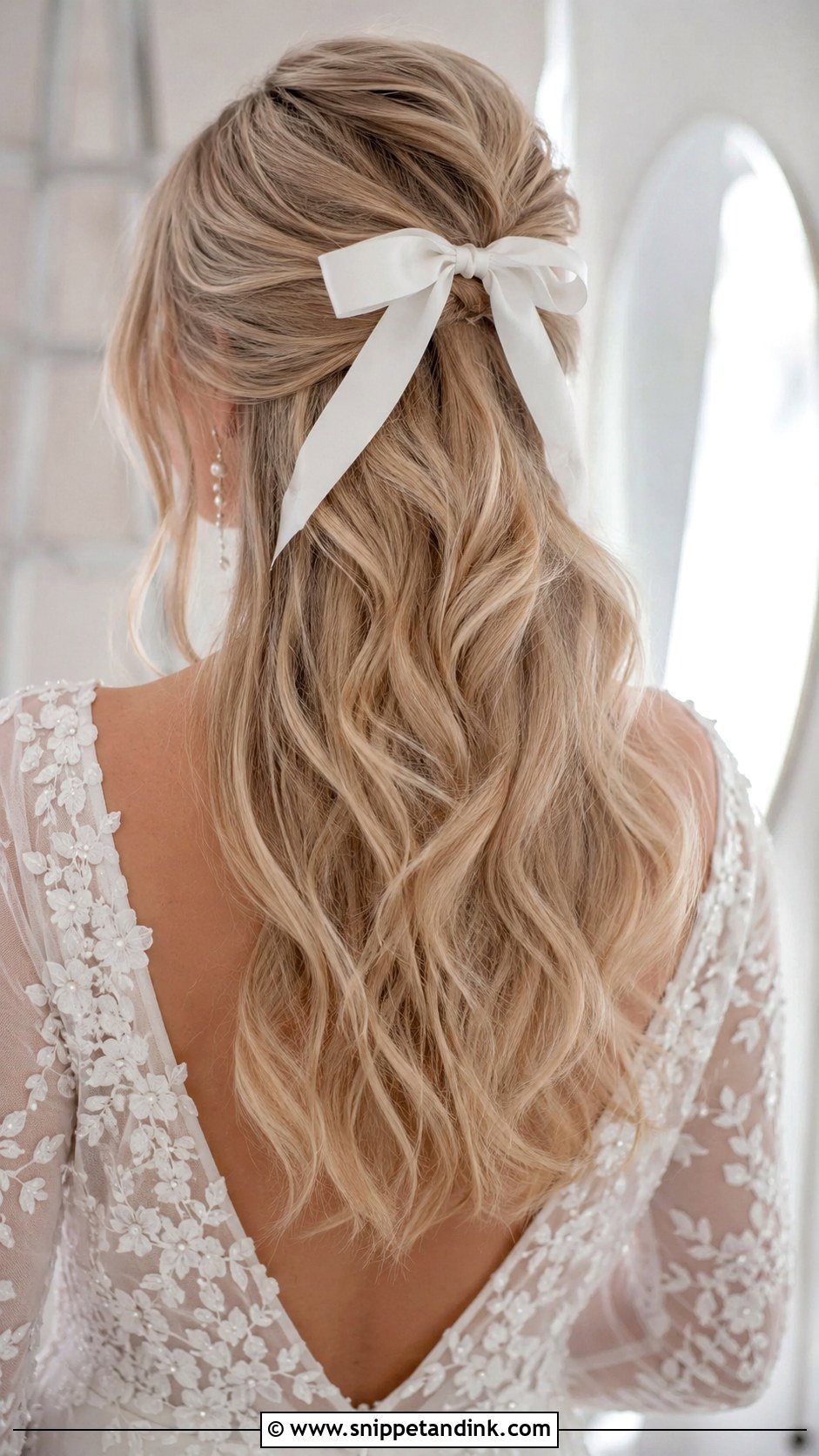 Long Loose Waves With Top Bow - Snippet and Ink - 25 Wedding Hair Bow Ideas