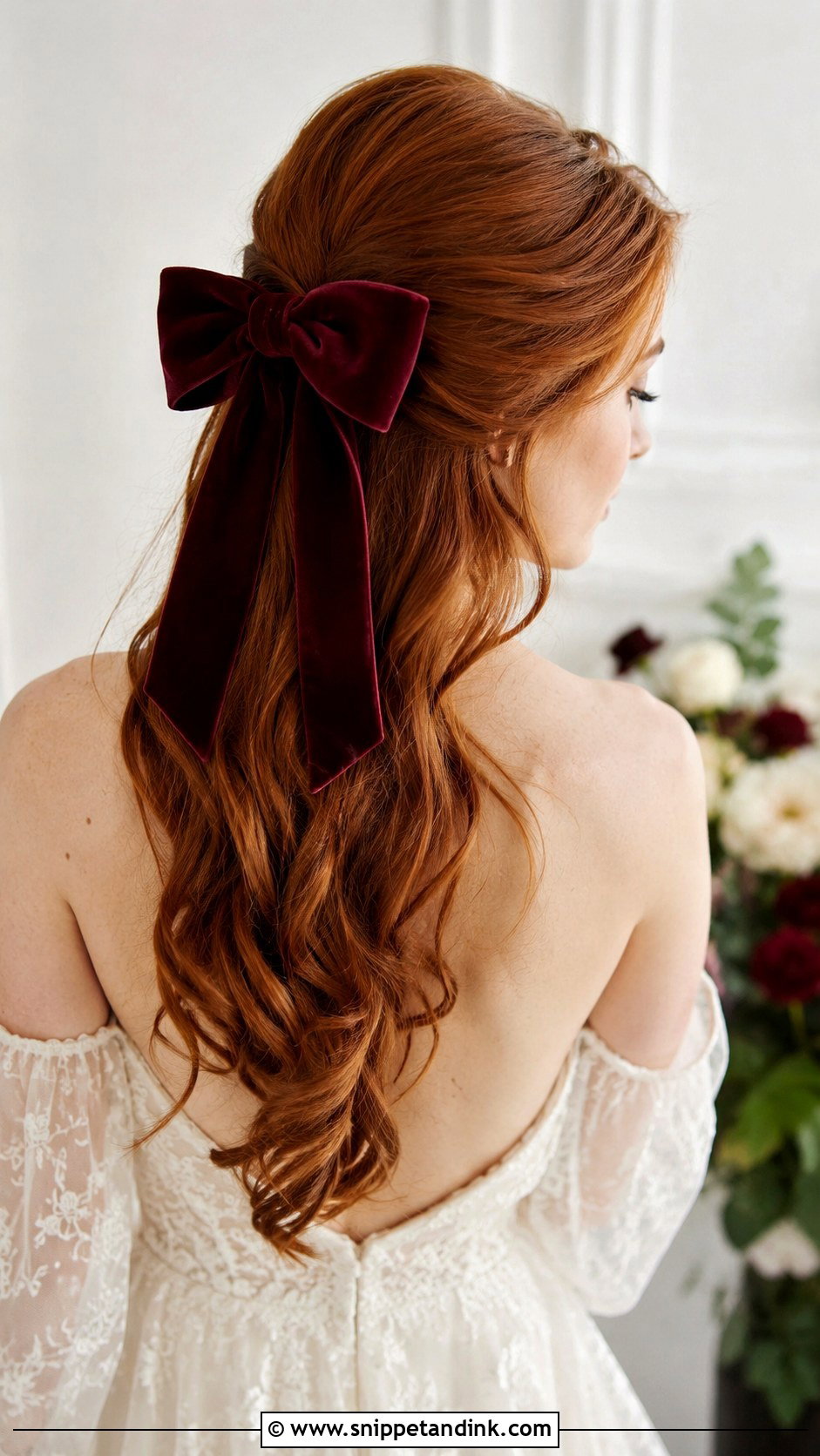 Long Loose Waves With Velvet Bow - Snippet and Ink - 20 Wedding Hairstyles with Bow