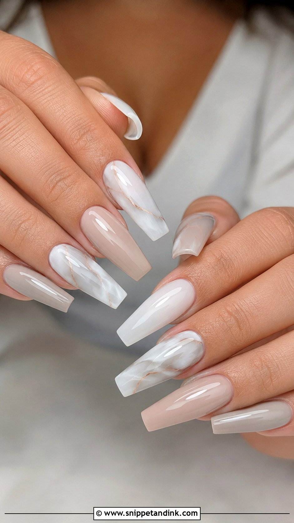 Long Marble Wedding Nails - Snippet and Ink - 20 Long Wedding Nails