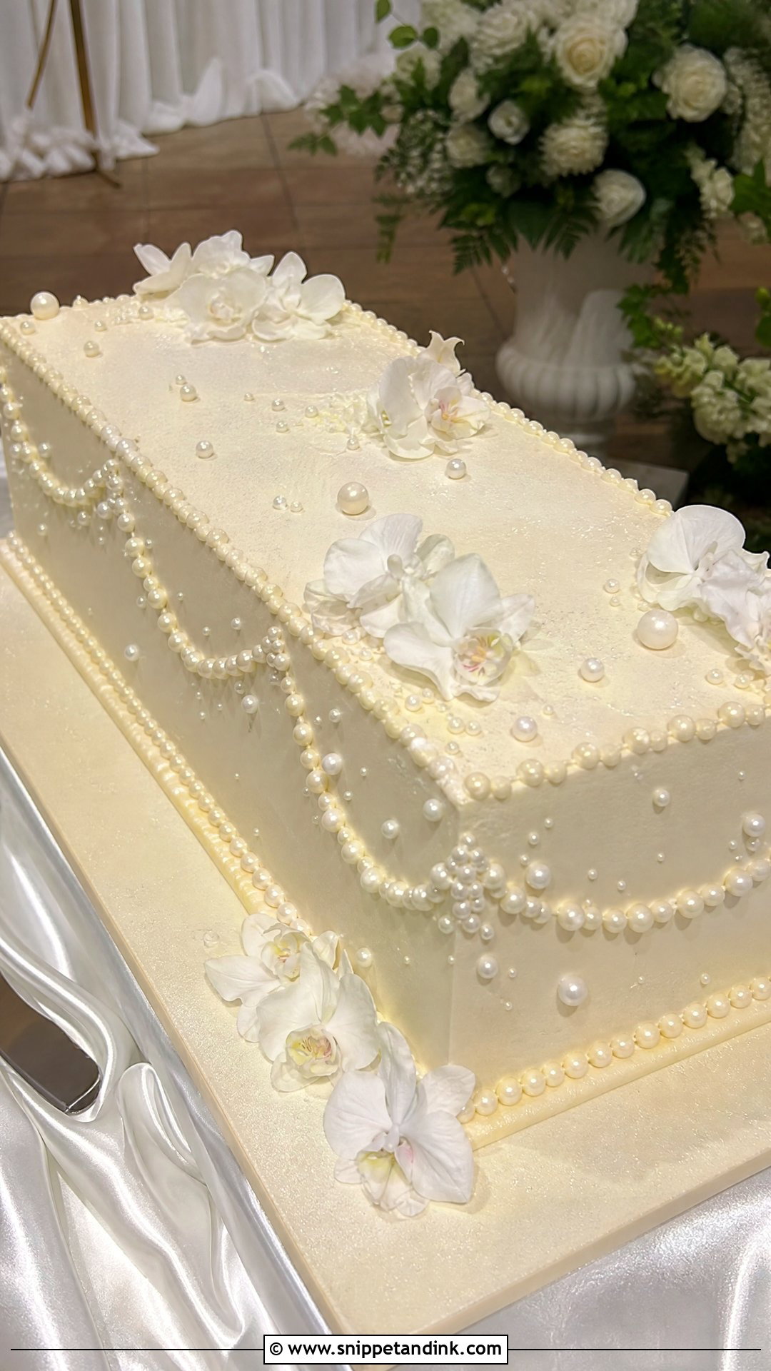 Long Pearl Wedding Cake - Snippet and Ink - 20 Long Wedding Cake Ideas