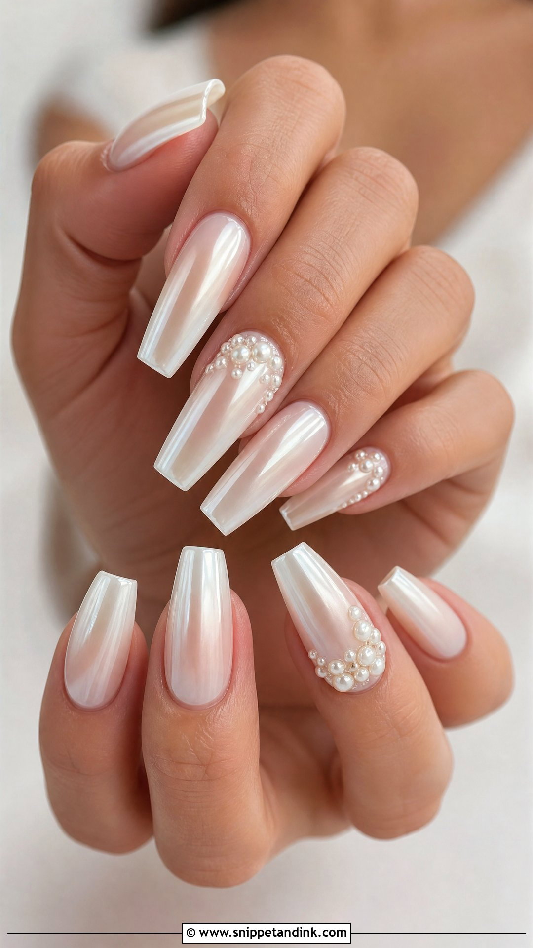 Long Pearl Wedding Nails - Snippet and Ink - 25 Pearl Wedding Nails