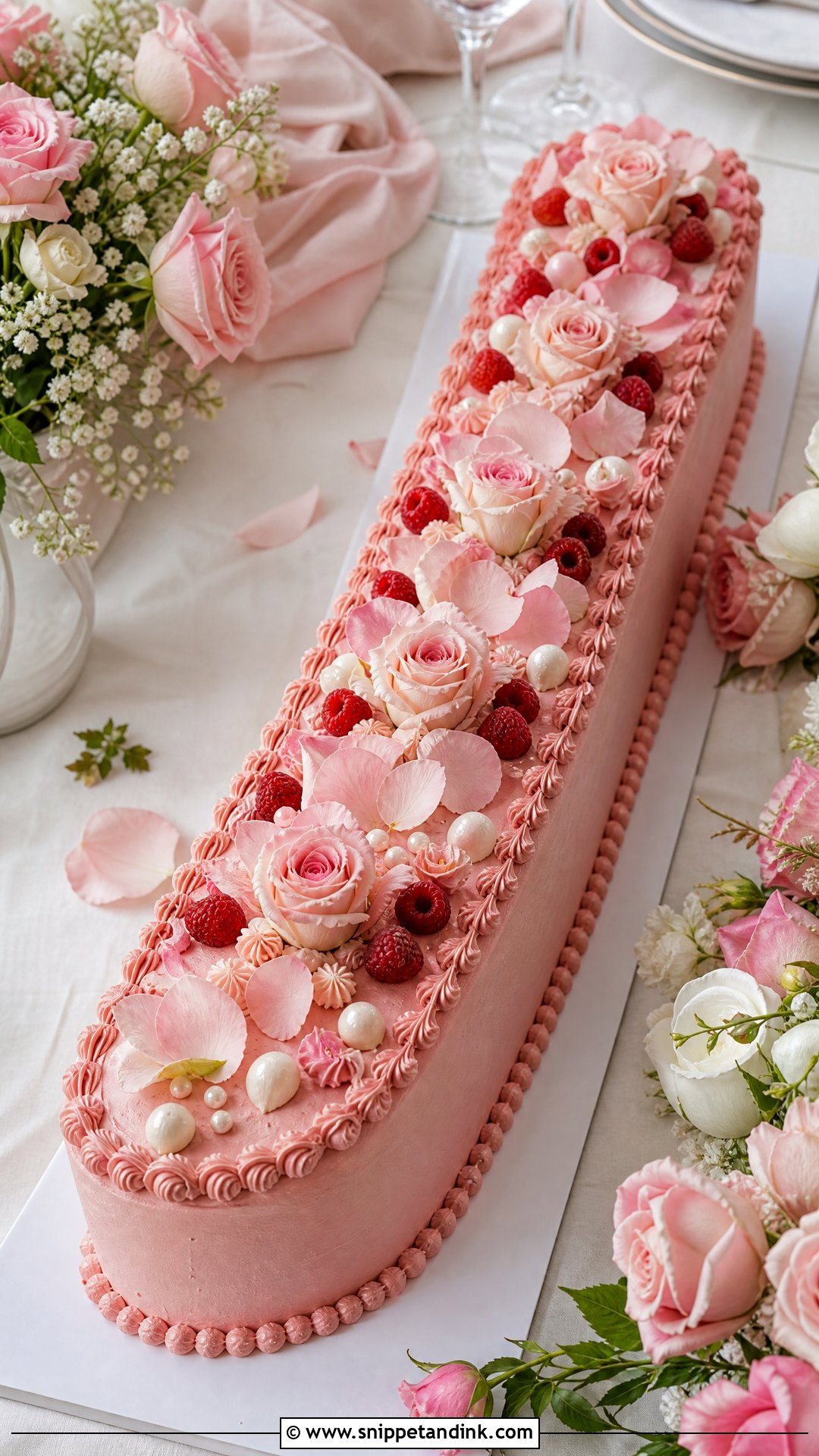 Long Pink Wedding Cake - Snippet and Ink - 20 Long Wedding Cake Ideas